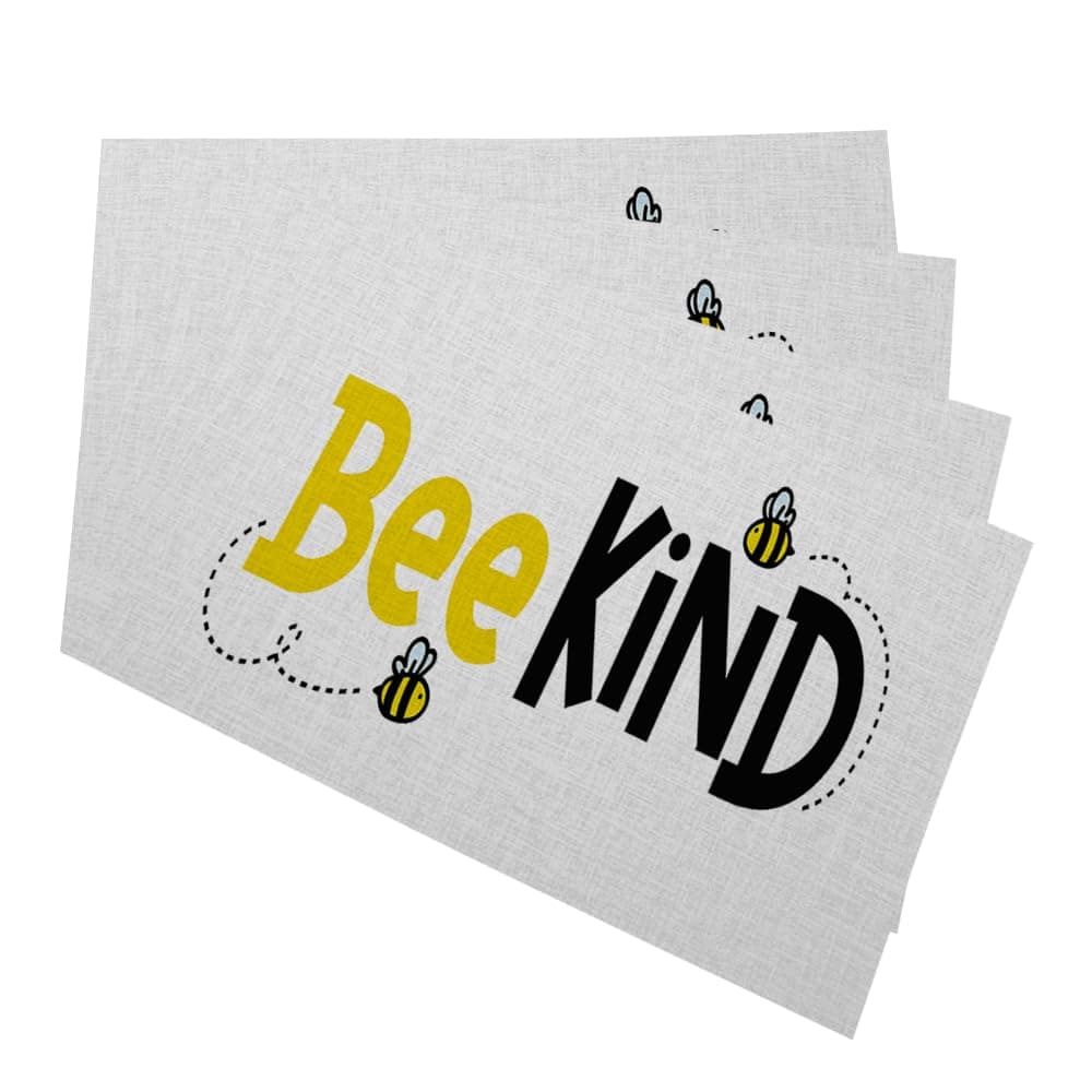 Y YIHANGBEST Bee Kind Placemats Dinner Cloth Linen Dining Table Mat Flying Bees Funny Inspirational Set of 4 for Desk Indoor Table Protectors Non Slip Pad,12 * 18 Inch