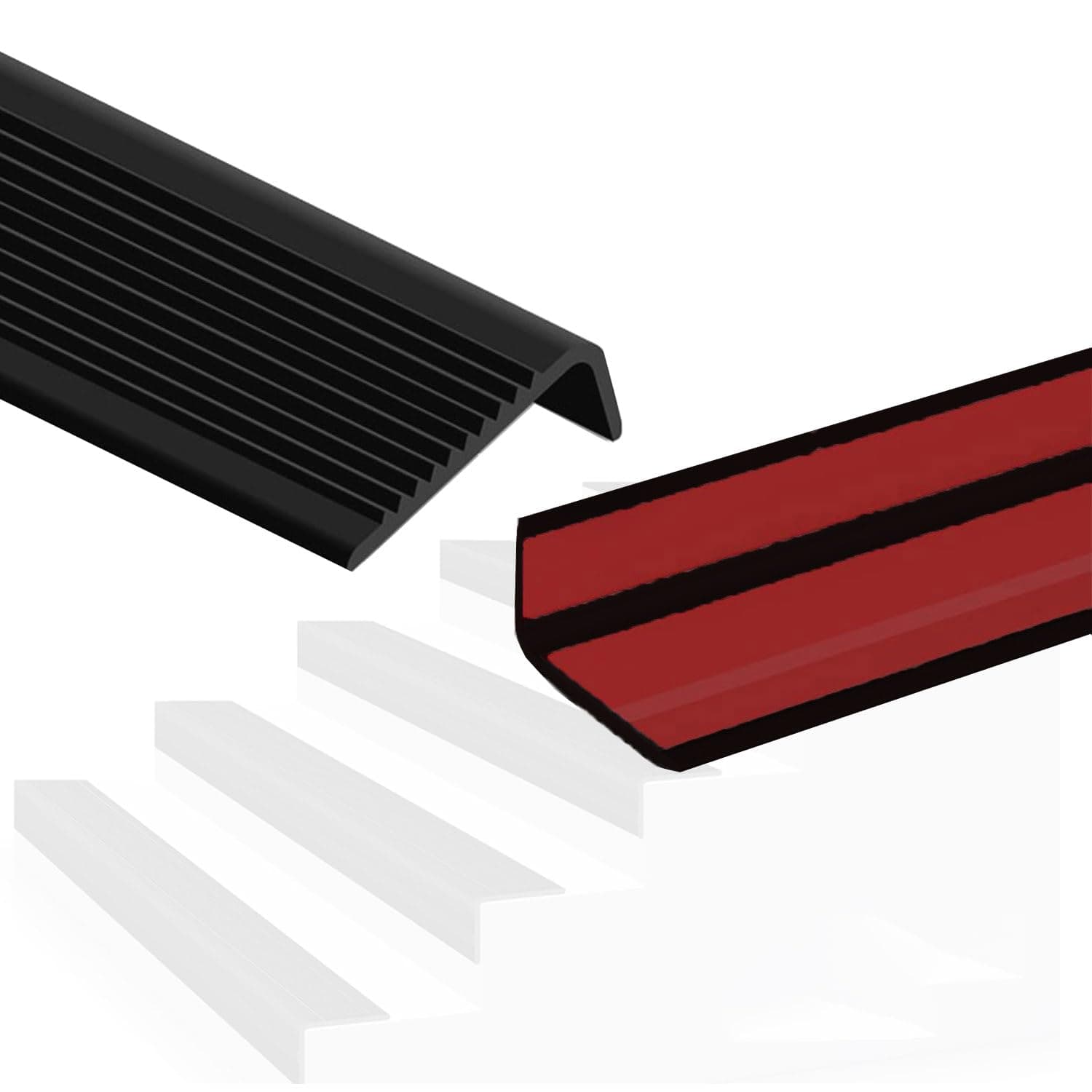 4.92Ft Vinyl Rubber Stair Nosing Stair Edge Trim Non-Slip Self Adhesive Stair Edge Protector Suitable for Outdoor & Indoor Black
