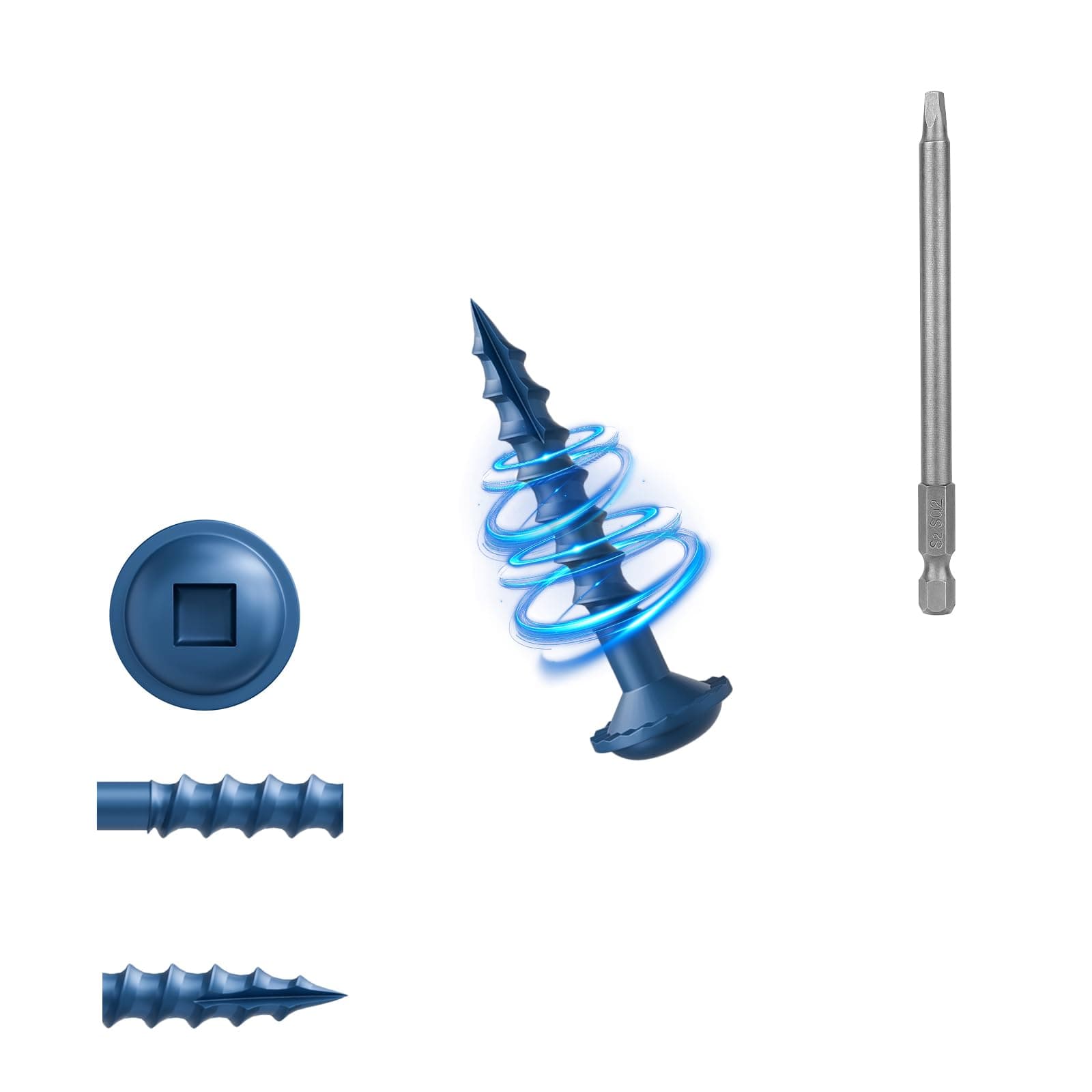 Fiuua Pocket Hole Screws 1 Inch, Anti-Rust Blue Coated Pocket Screws #8 x 1, Exterior Wood Screws, Coarse Thread, Washer Head Square Drive, Self-Tapping Tip, with Drive Bit,2LB,Blue