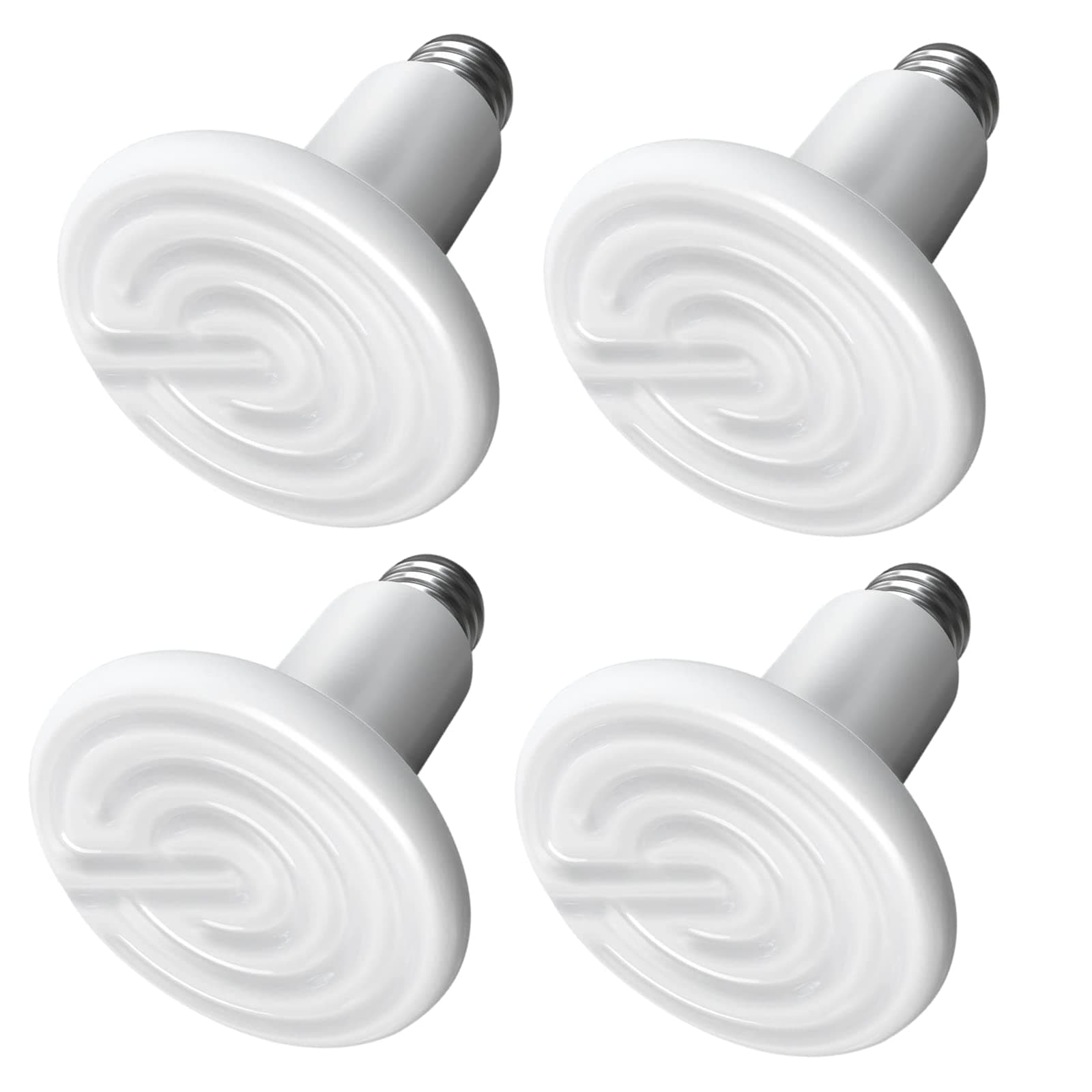Simple Deluxe Ceramic Heat Emitter 100W 4-Pack Reptile Heat Lamp Bulb No Light Emitting Brooder Coop Heater for Amphibian Pet Snake Turtle & Incubating Chicken, No Harm, Color White