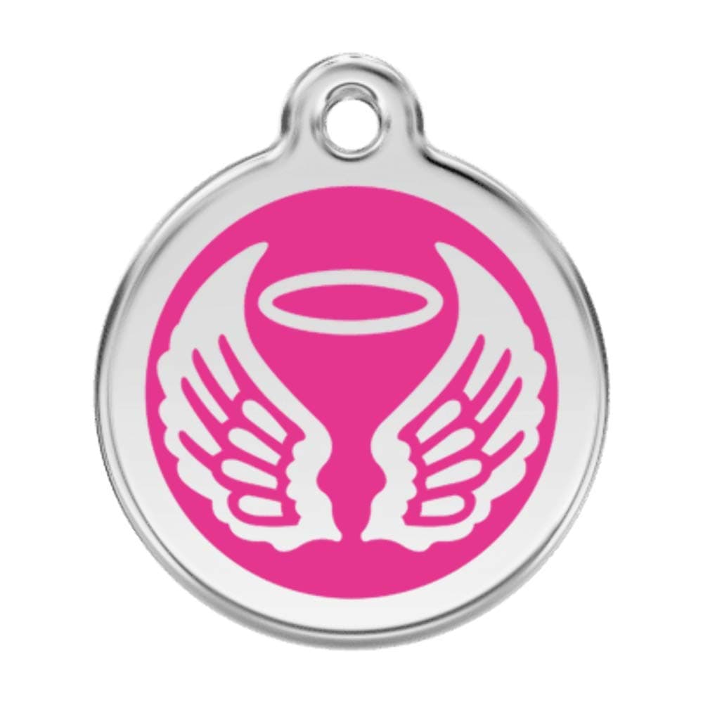 Red Dingo Dog Collar Tag with Pink Wings