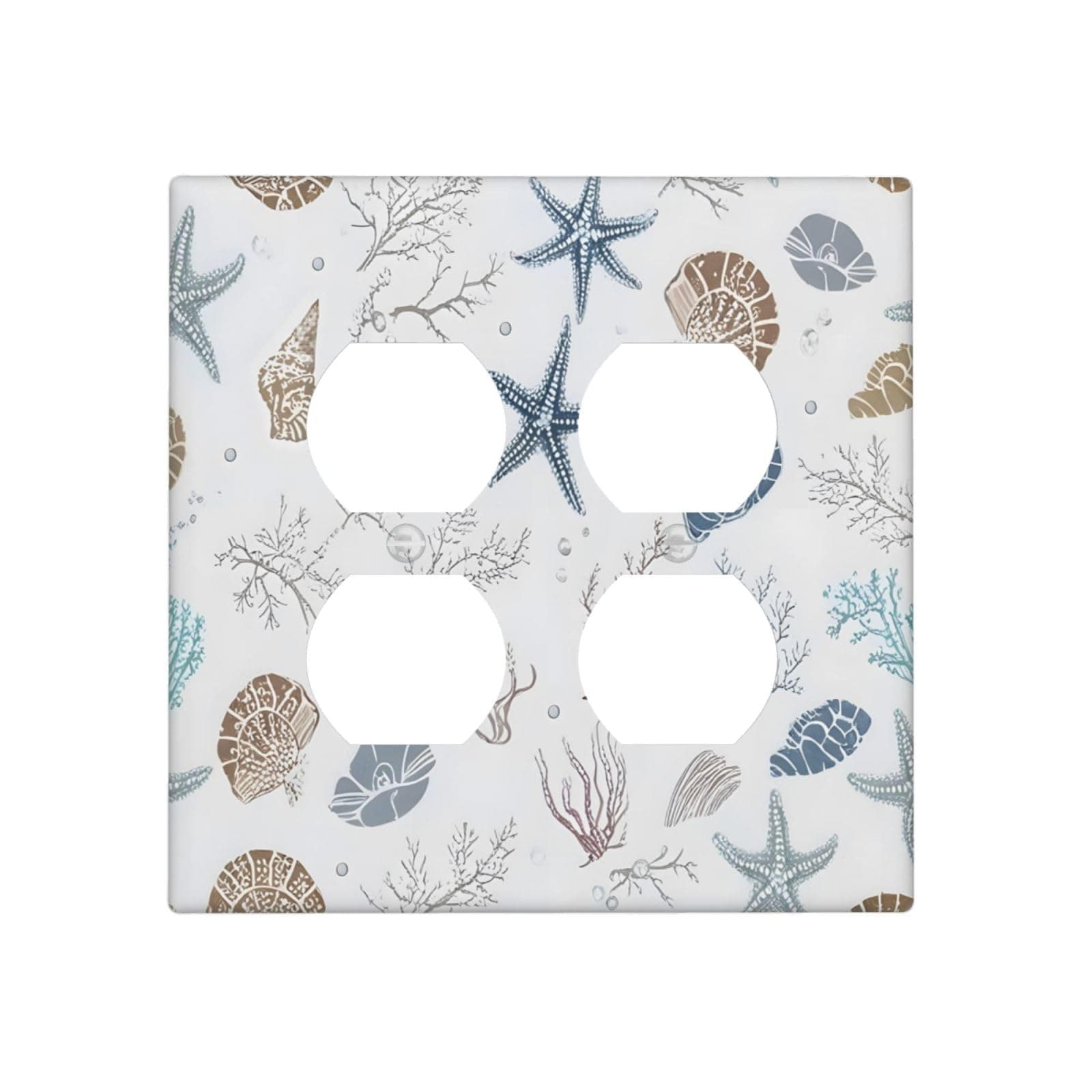 Ocean Starfish Seashells Nautical Coastal Sea Coral Outlet Covers 2 Gang Double Duplex Decorative Light Switch Covers Electrical Wallplates Socket Faceplate for Kids Room Nursery Decor