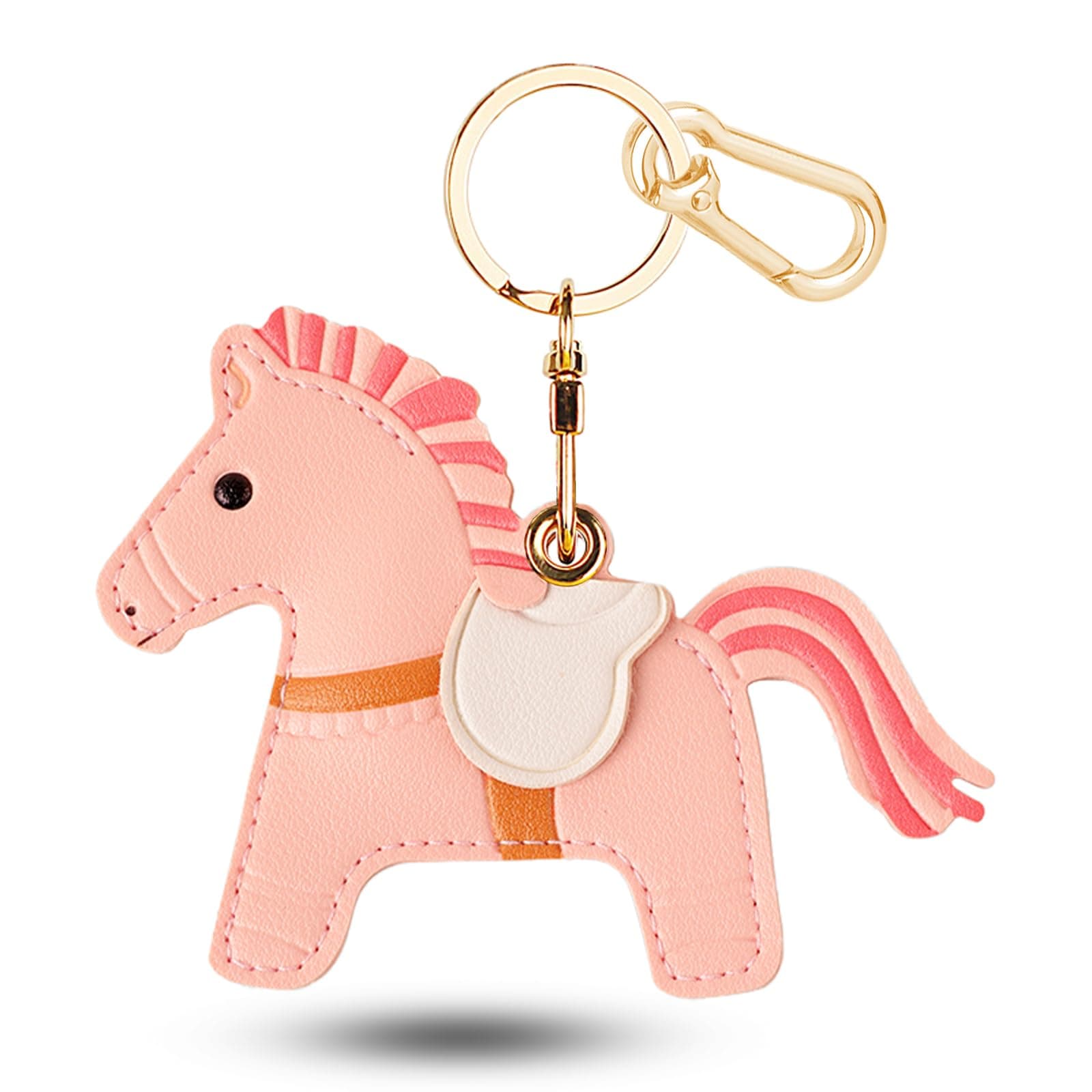 Leather Keychain Holder Case for AirTag, Cute Protective Cover for Apple Airtag Keychain Ring Fob Accessories, GPS Tracker Item Finder Case for Keys,Walllet,Pets(Horse)