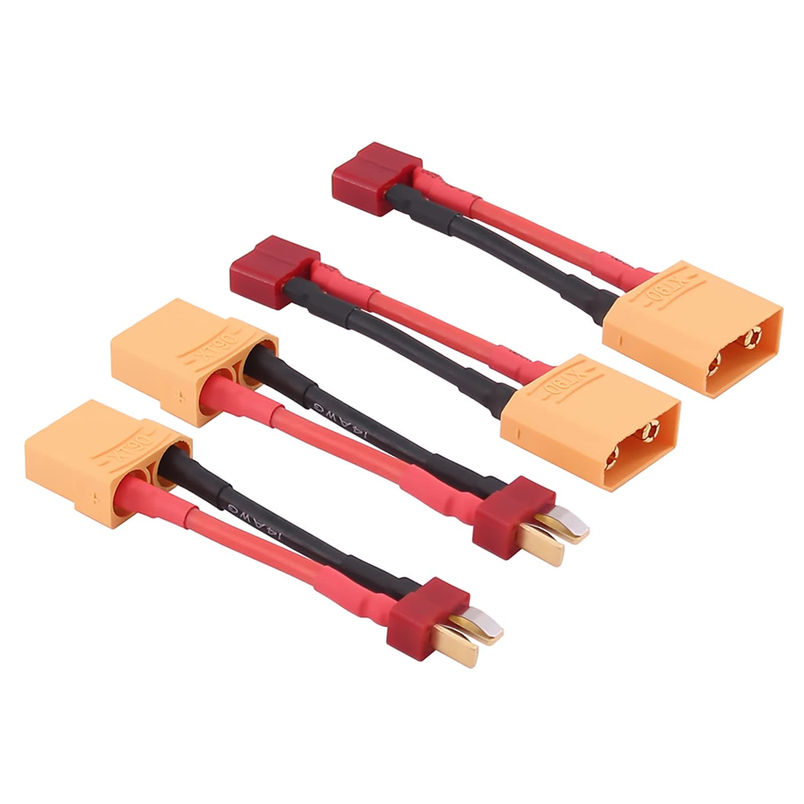 rflaueo 4pcs T-Plug Deans Style to XT90 Male Female RC Connector Adapter with 14awg 2inch Wire(E12-4)