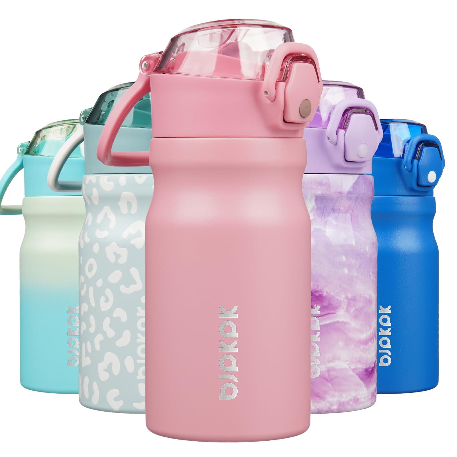 BJPKPK 14 oz Insulated Water Bottle, Straw, Handle, Stainless Steel Flask