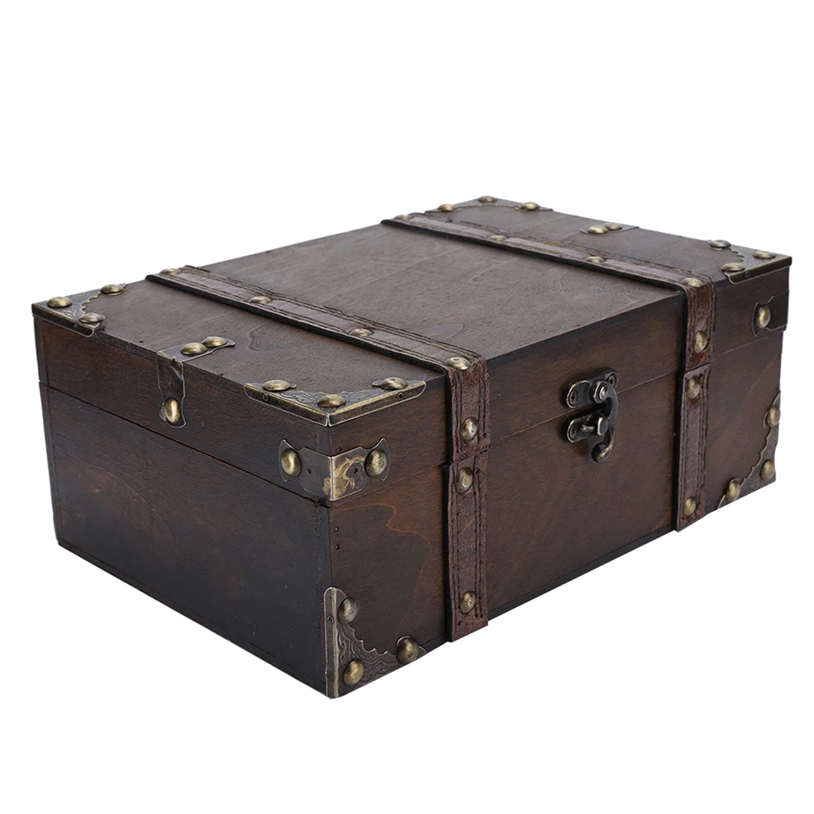 Treasure Chest Vintage Wooden Storage Box Decorative Treasure Jewelry Chest with Lock Home Decoration (6282-2302)