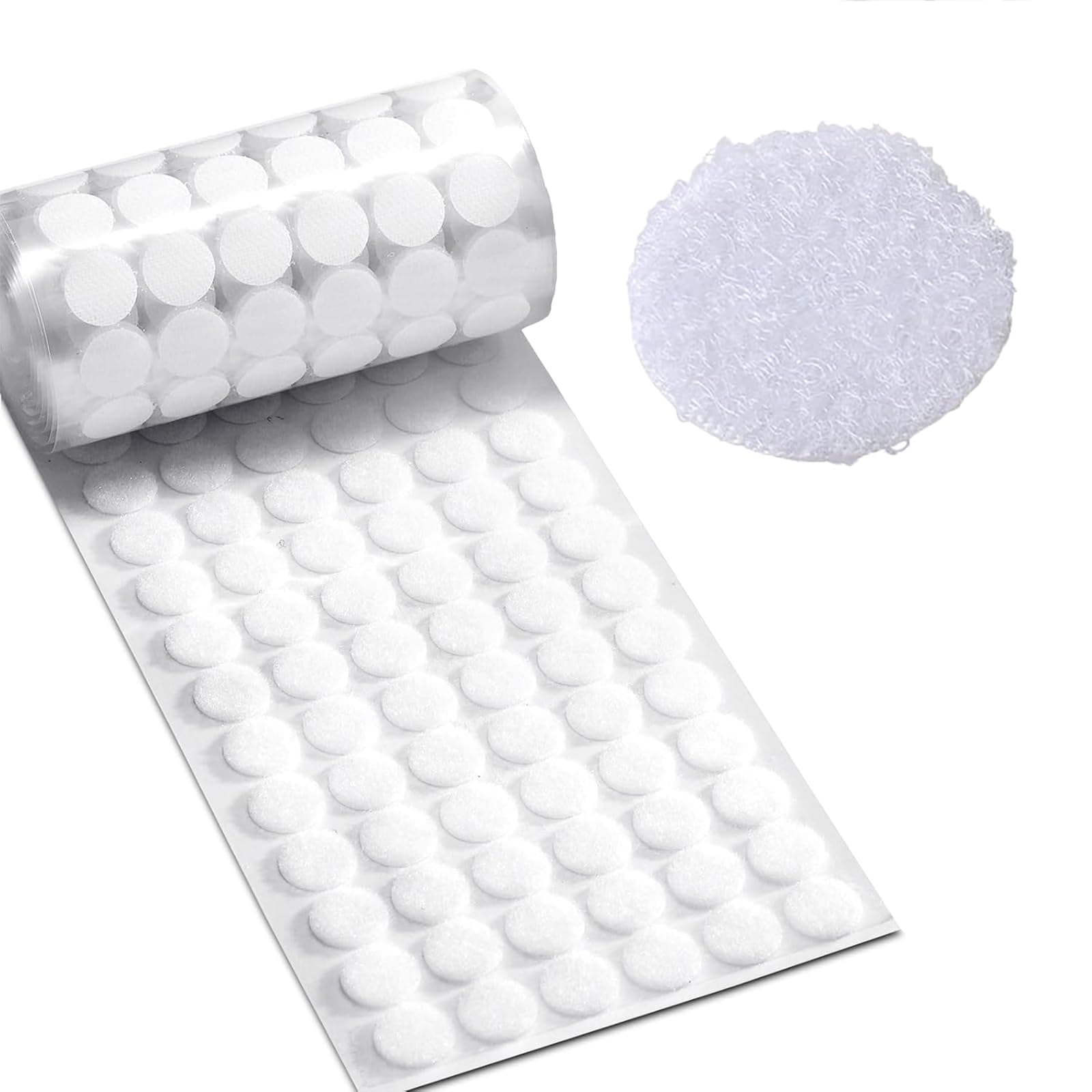 1000pcs Loop Side Adhesive Tapes Sticky Back Dots, 3/4" Diameter, White