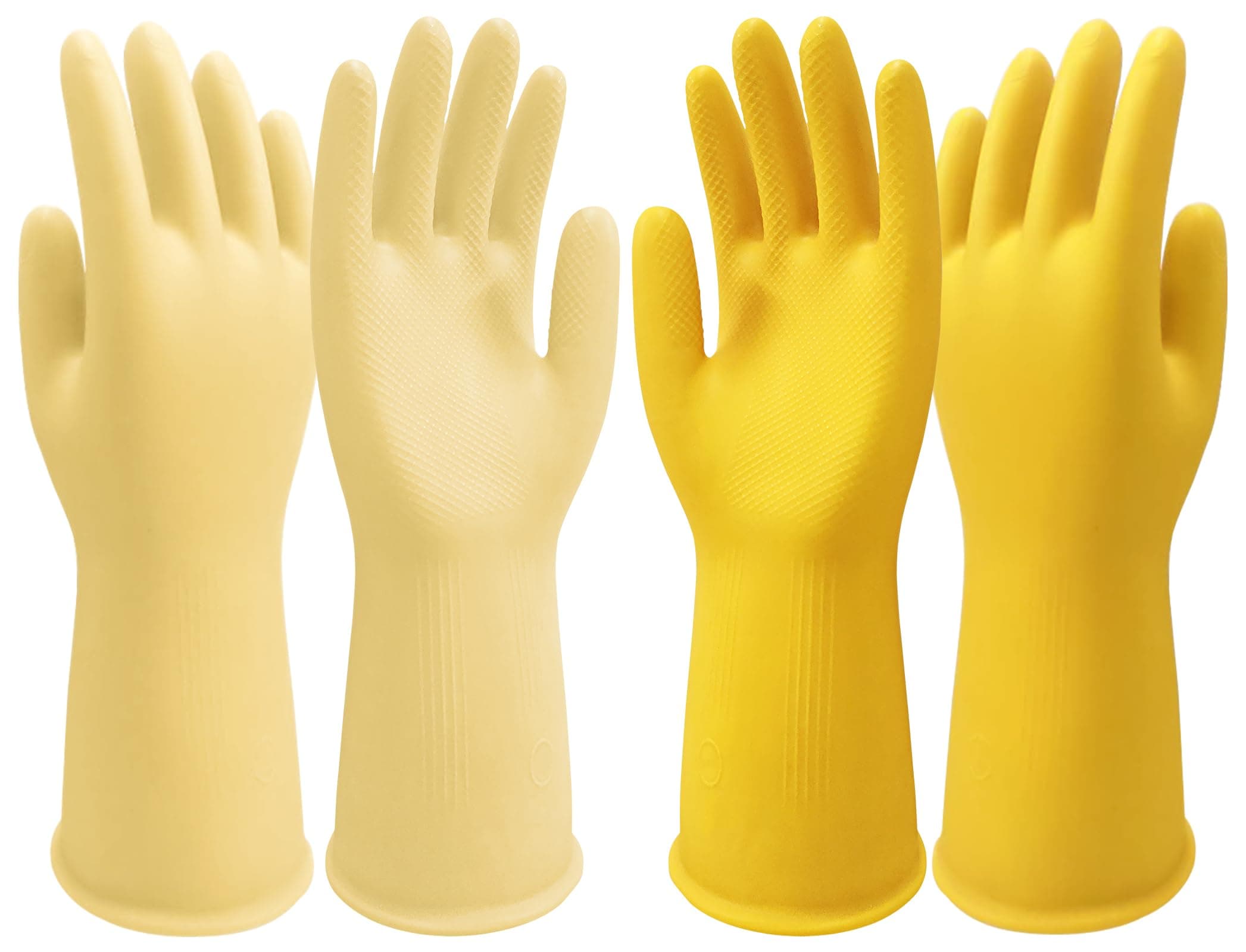 Disfore Rubber Cleaning-Dishwashing Gloves Kitchen-Dish - Thicken Kitchen Gloves for Washing Dishes，Reusable Rubber Gloves for Dishwashing，2 Pairs Yellow Beige Medium