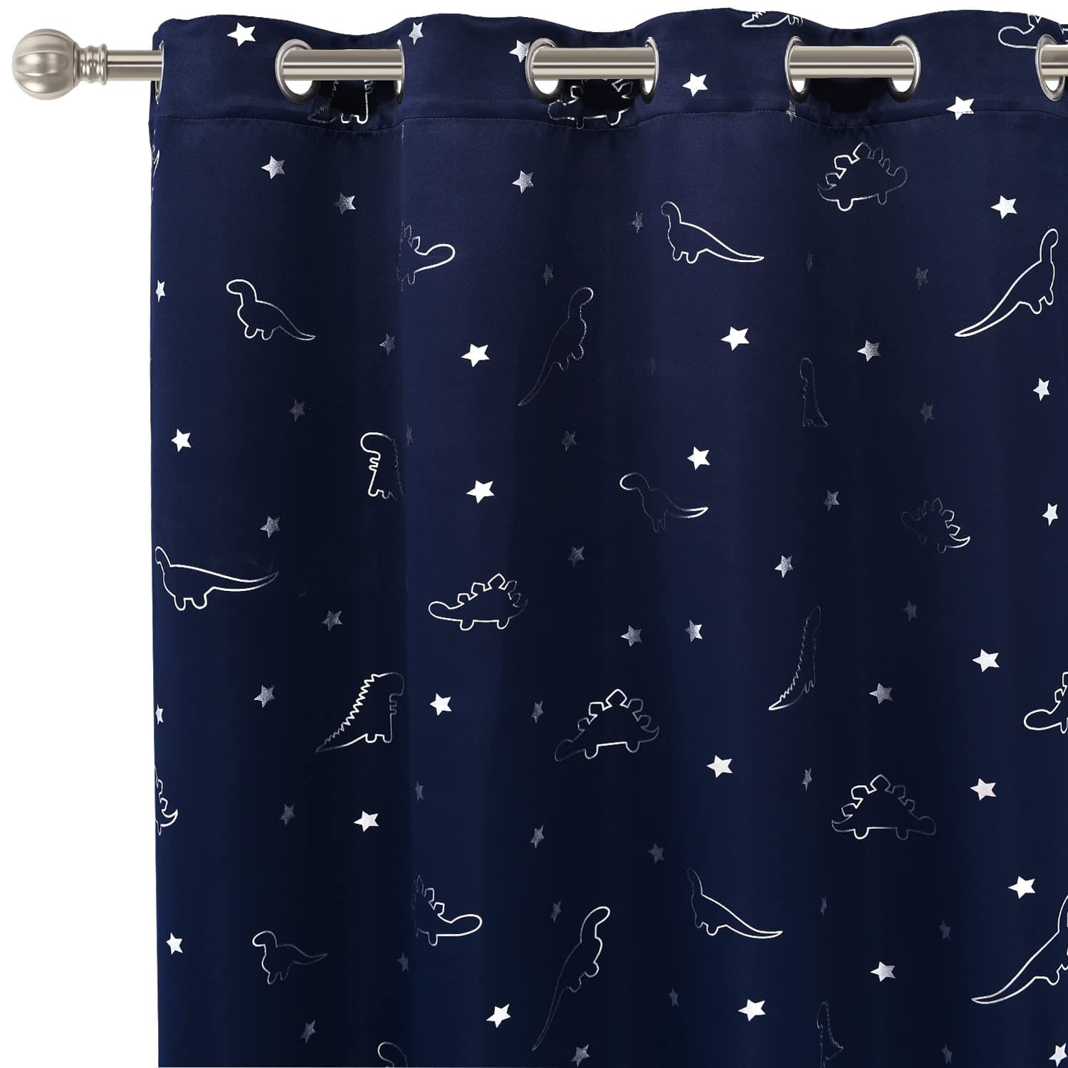 LORDTEX Dinosaur and Star Foil Print Blackout Curtains for Kids Room - Thermal Insulated Curtains Noise Reducing Window Drapes for Boys and Girls Bedroom, 52 x 63 Inch, Navy, Set of 2 Panels