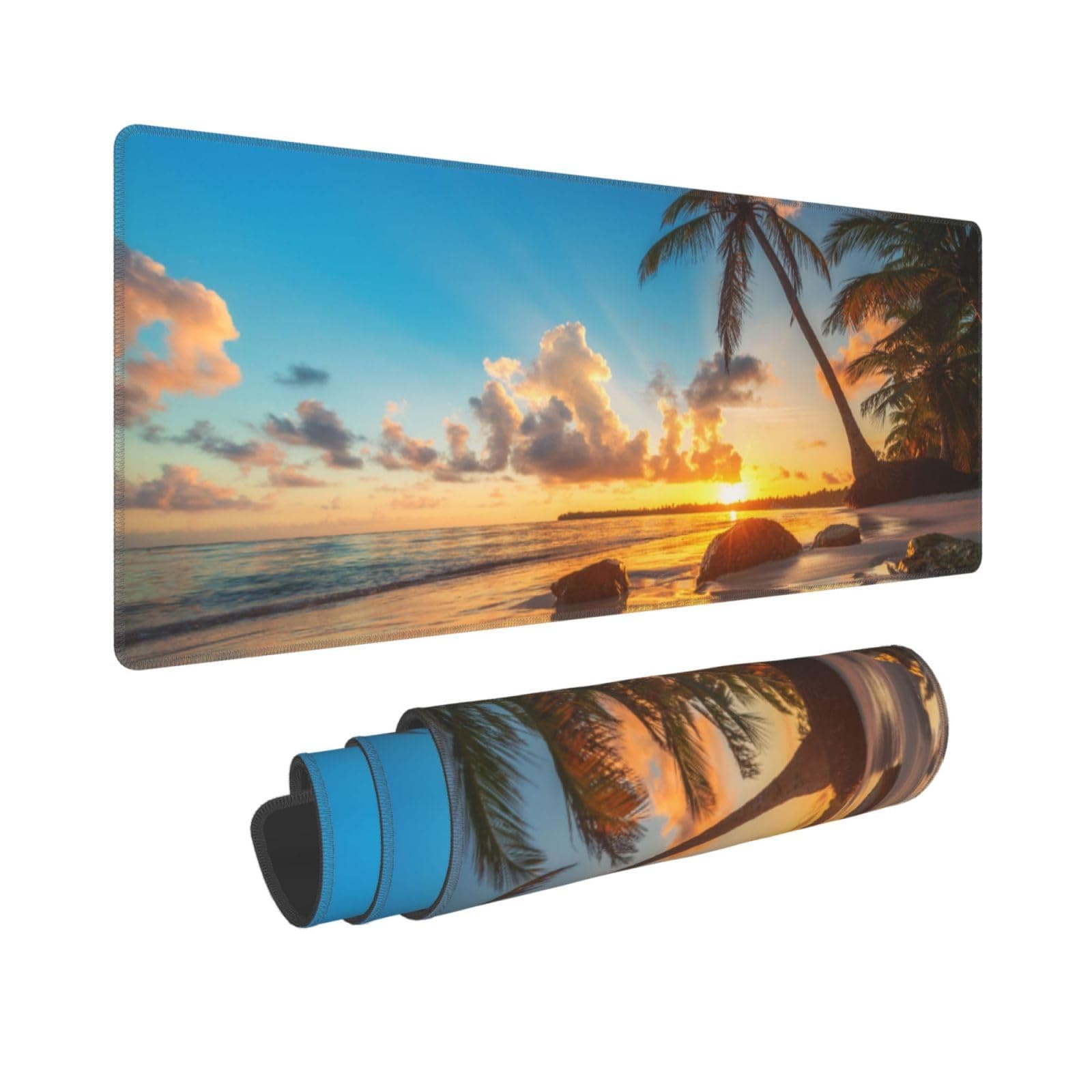 Large Gaming Mouse Pad, Non-Slip American Flag Eagle Japanese Wave Minimalist Floral Mouse Mat for Home Office, 31.5”x11.8” (Sunset Beach)