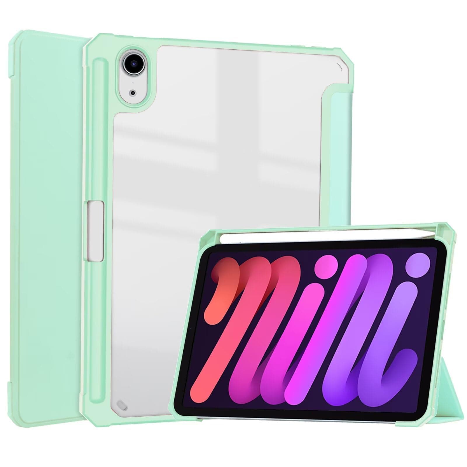 Zrengp for Apple iPad Mini 6/7 8.3" 2021 2024 A2567 A2568 A2993 A2995 Smart Cover,Ultra Folio Stand Lightweight with Stylus Holder Leather Case for iPad Mini 6th 7th Gen (Mint Green)