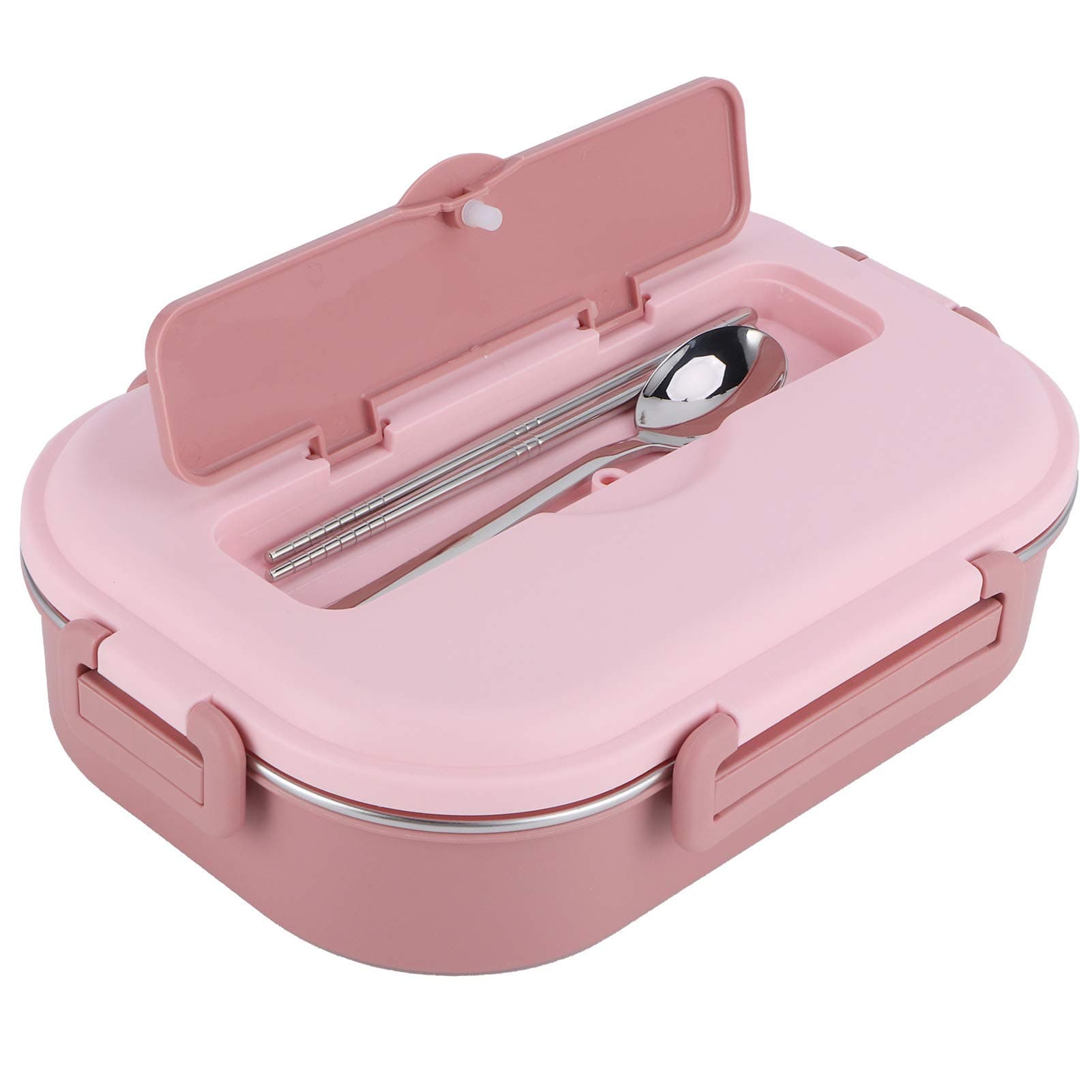 Stainless Steel Lunch Box, 4‑Grid Portable Box Food Storage Container Thermal Insulated Lunch Box for Student Children Adult (Pink)