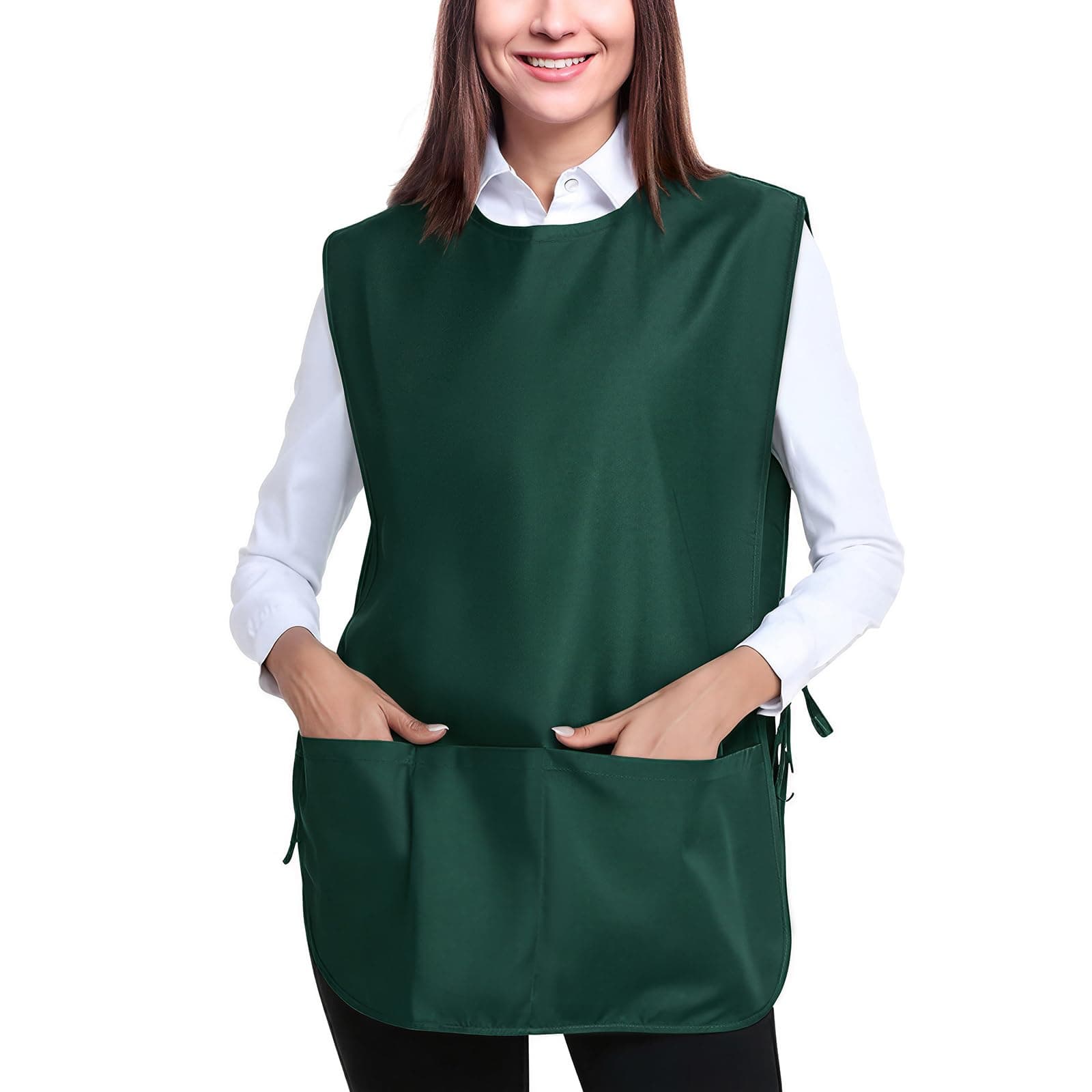 BOHARERS Unisex Smock Apron Cobbler Apron with Side Ties and 3 Pockets Apron for Work Kitchen (1, green)