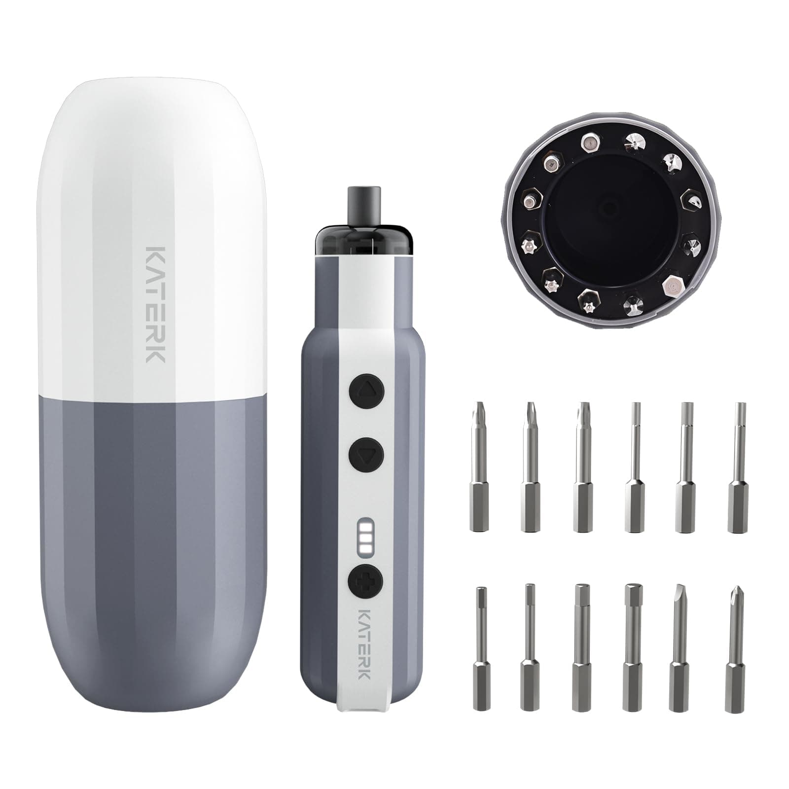 Katerk Gift for Dad, Father's Day Gifts Kit, Cordless Electric Screwdriver, Sleek White Power Tool Driver, Adjustable Torque, Extended Runtime, LED Light & 12 Bits, Home Electronic Repairs