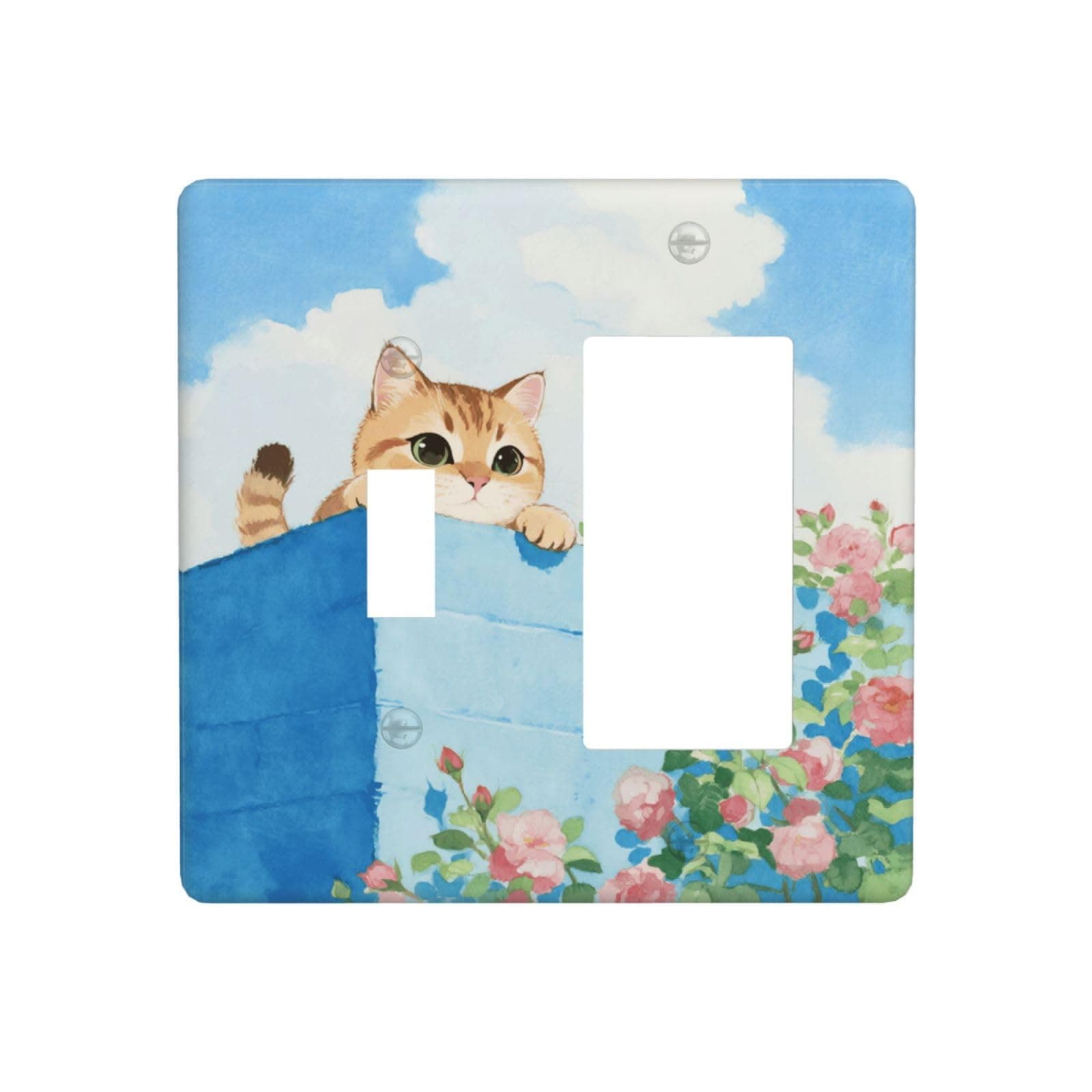 Cat Flower Single Toggle Rocker Combination Wall Plate Decorative 2 Gang Light Switch Covers Electrical Switchplate Home Decorate Faceplat for Bathroom Bedroom Kitchen Room 4.5 x 4.5 Inch
