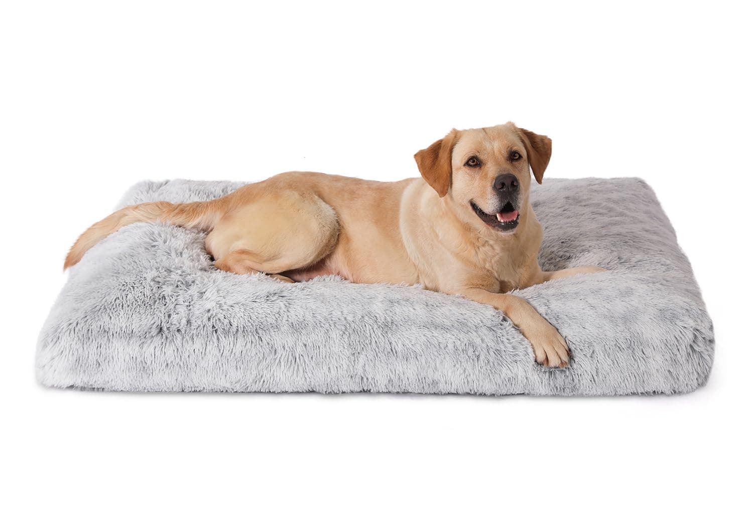 Bedfolks Waterproof Dog Crate Bed,Plush Dog Crate Pad with Removable Cover,Faux Fur Dog Bed for XXL Dogs,Fluffy Washable Dog Kennel Bed 47"x29",Grey