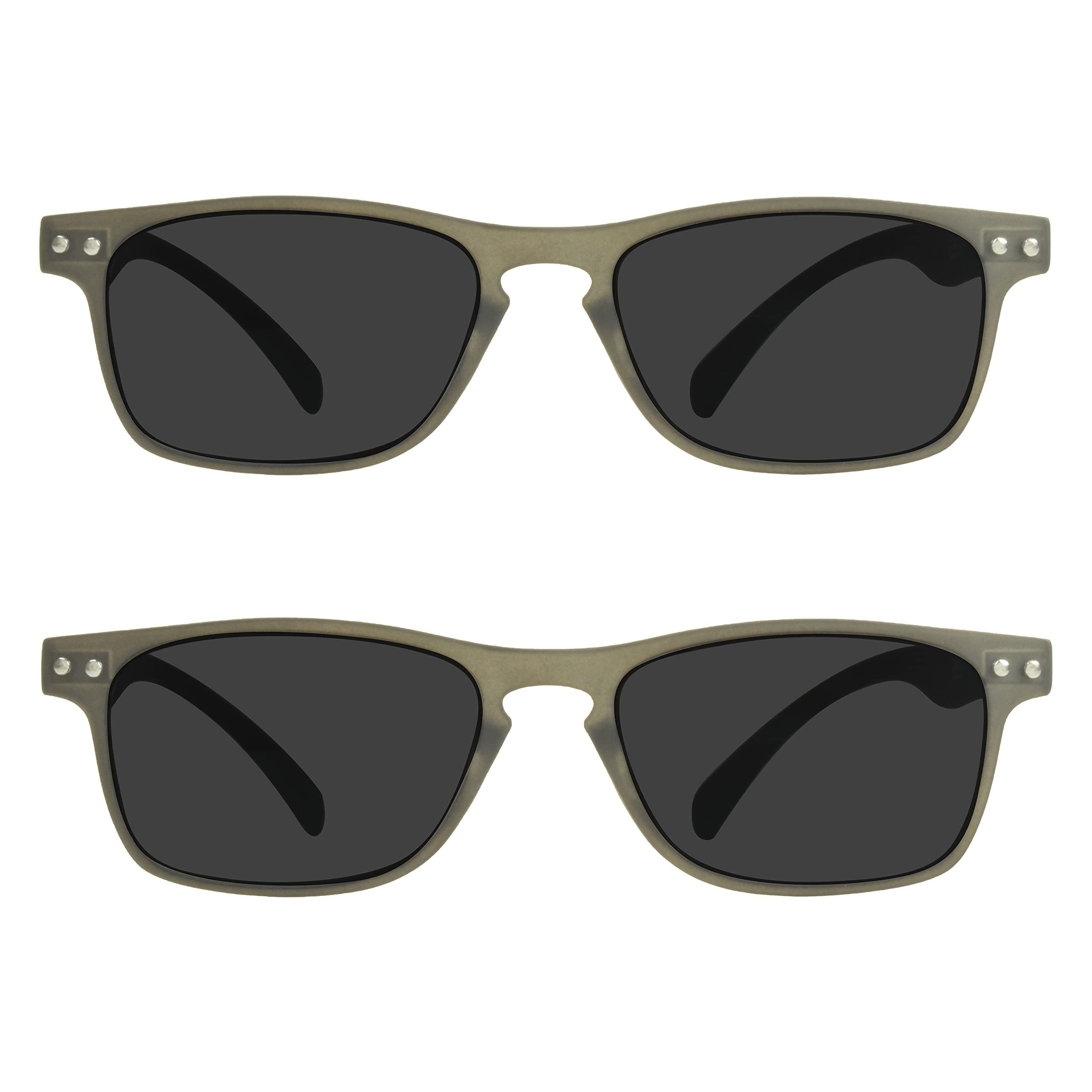 proSPORT Square Reading Black 2 Pairs +3.00 Sunglasses Full Sun Reader Men Women Flexible Light