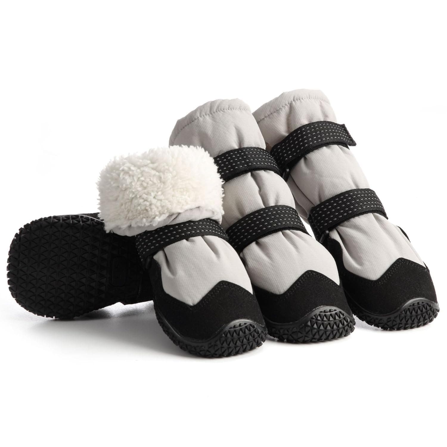 Payanwin Dog Boots 4PCS Snow Warm Dog Booties Winter Water Resistant Dog Shoes Warm Lining Nonslip Rubber Sole with Reflective Strap for Snow Rain (Grey, 7#)