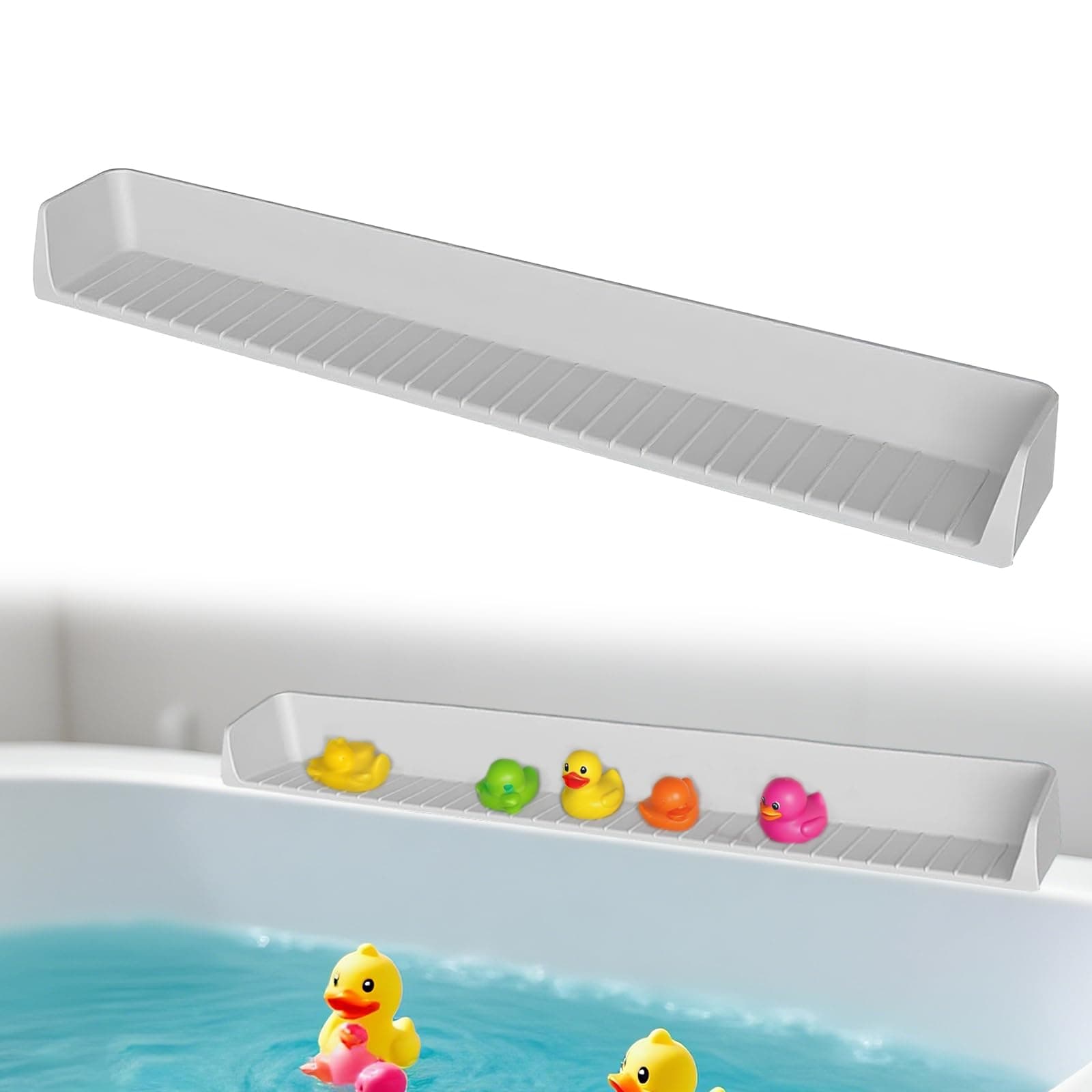 ZMJY Bathtub Splash Guard for Kids - Bathtub Play Shelf & Toy Holder with 11 Suction Cups, Premium Silicone Bath Splash Guard Prevents Water Spills for Toddlers, Foldable for Easy Storage, Gray