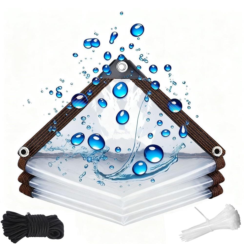 Clear Tarps Heavy Duty Waterproof, 10x16ft Outdoor Plastic Tarp Cover, Clear Tarps with Grommets for Patio Fencing, Rain, Wind, Cold, Chicken Coop (Windproof Rope and Tie-Downs)