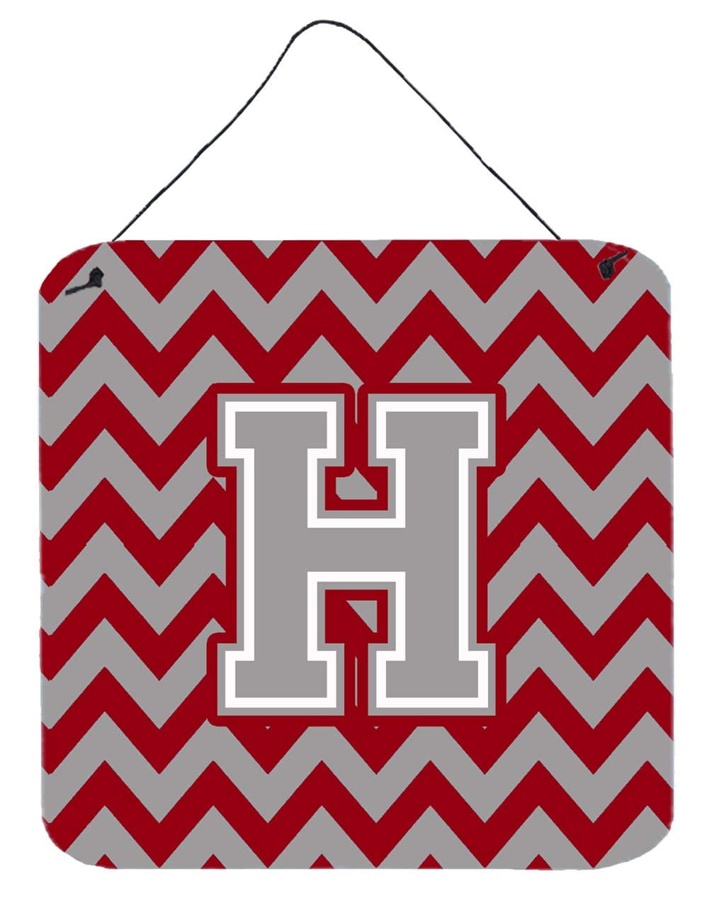 Caroline's Treasures CJ1043-HDS66 Letter H Chevron Crimson and Grey Wall or Door Hanging Prints, Multicolor, 6" H x 6" W