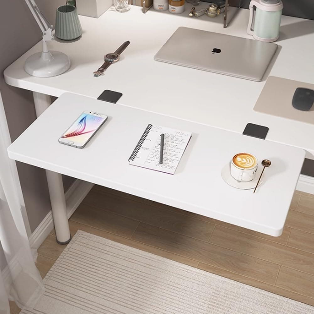 MUGVFVCSQ Ergonomics Desk Extender Shelf for Home and Office, Large Clamp On Keyboard Tray，90° Folding Extension Tray，Table Desk Arm Rest, Elbow Arm Support(White Stone,70x24cm/28x10in)