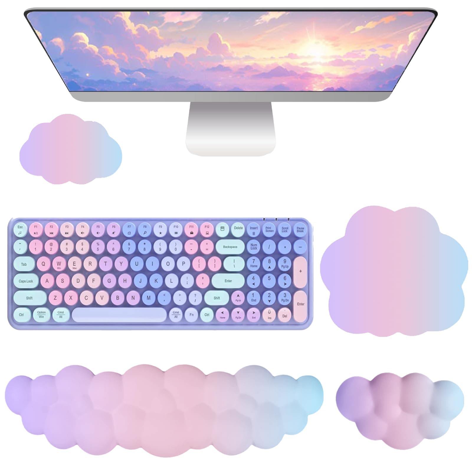 Cloud Mouse Pad Keyboard Wrist Rest for Mouse 4PCS Mini Small Desk Mat Pad Set Memory Foam Non-Slip Cute Ergonomic Gaming Mouse Wrist Support for Computer Home Office Pink Purple Blue