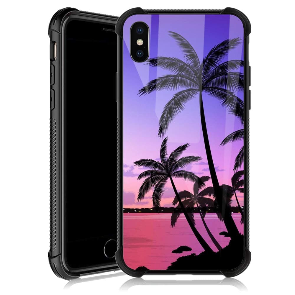ZHEGAILIAN Compatible with iPhone Xs Case,Non-Slip Soft TPU Bumper Four Corner Reinforced Shockproof Protective Case Compatible with iPhone Xs 5.8 inch for Women-Colorful Sunset Palm Leaf