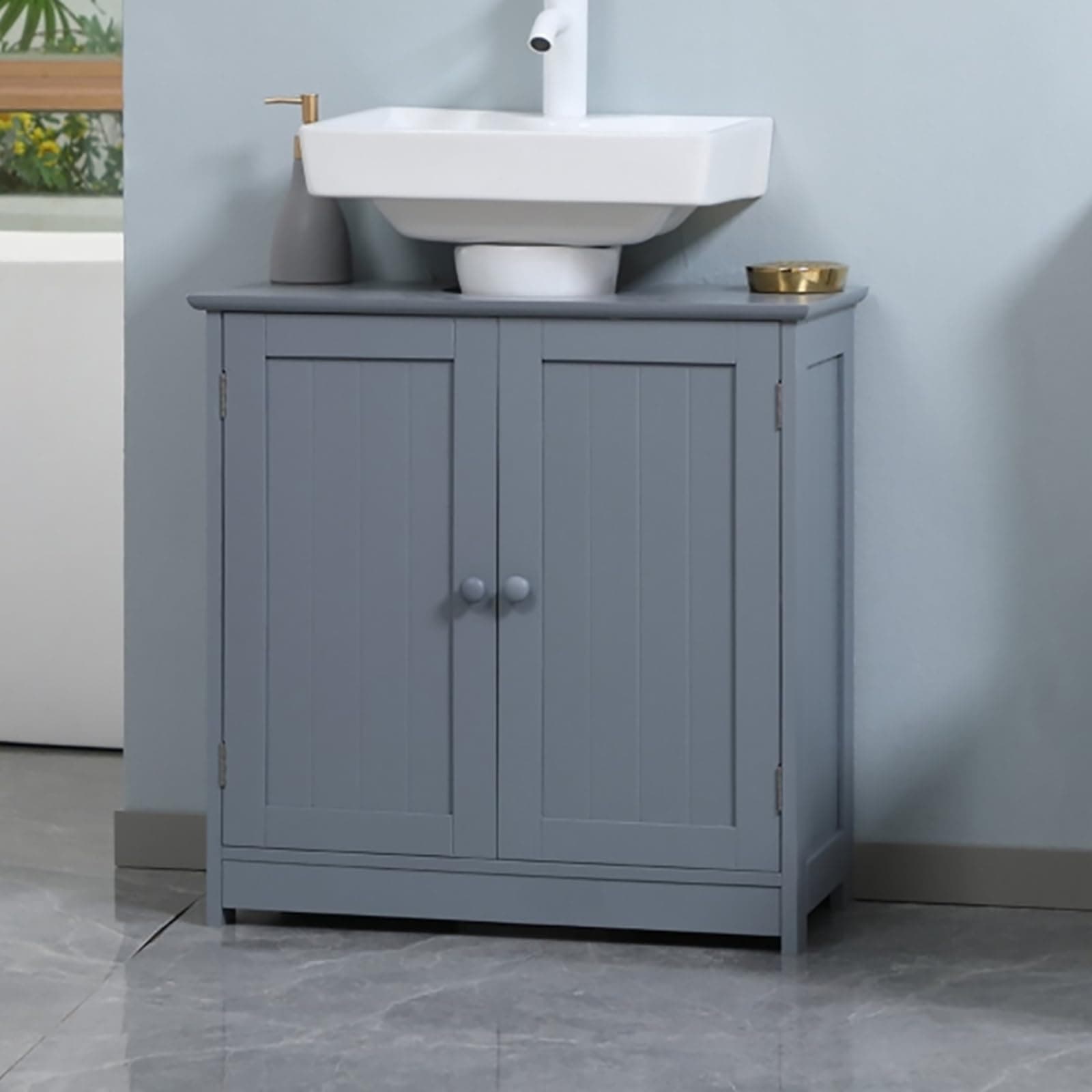 Bathroom Vanity Without Sink 23.5" Floor Cabinet Under Sink Vanity Cabinet Base w/ 2 Doors & Adjustable Shelf,Pedestal Sink Storage Cabinet Base Space Saver Organizer Cupboard Bathroom Decor,Grey