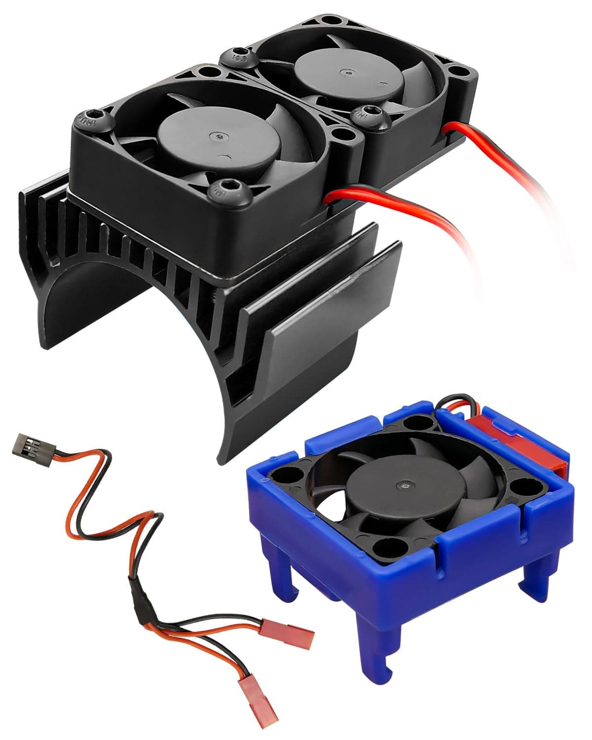 VXL-3s ESC Cooling Fan and Motor Cooling Fan Dual Fan Set Compatible with Traxxas Slash 4x4 Stampede 4x4 Rustler 4x4 Hoss 4×4 Velineon VXL 3s Heat Sink, Black