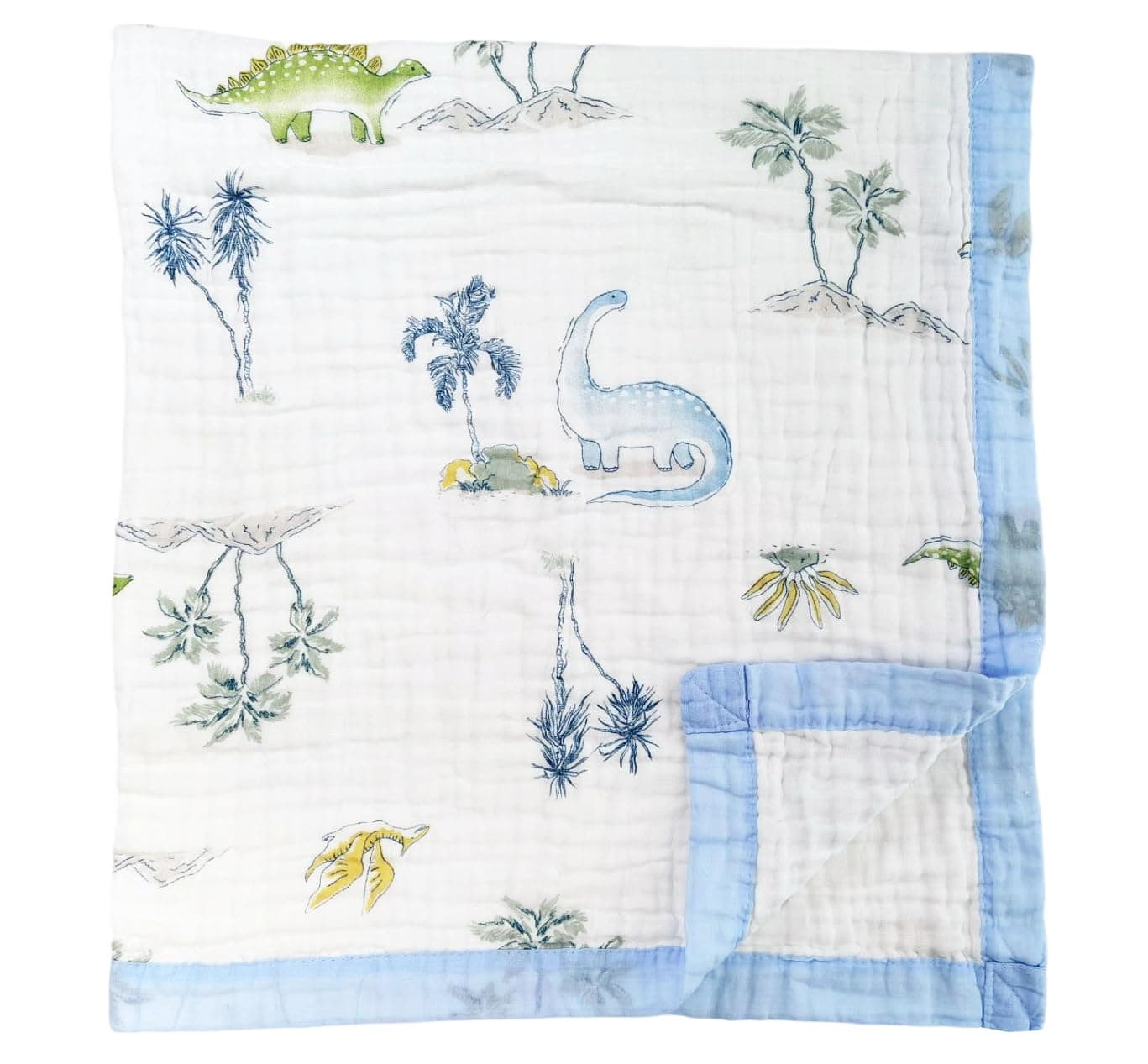 JN&LULU Muslin Baby Blanket, 4-Layer Cotton, 42 x 42 inches, Blue Digger Pattern