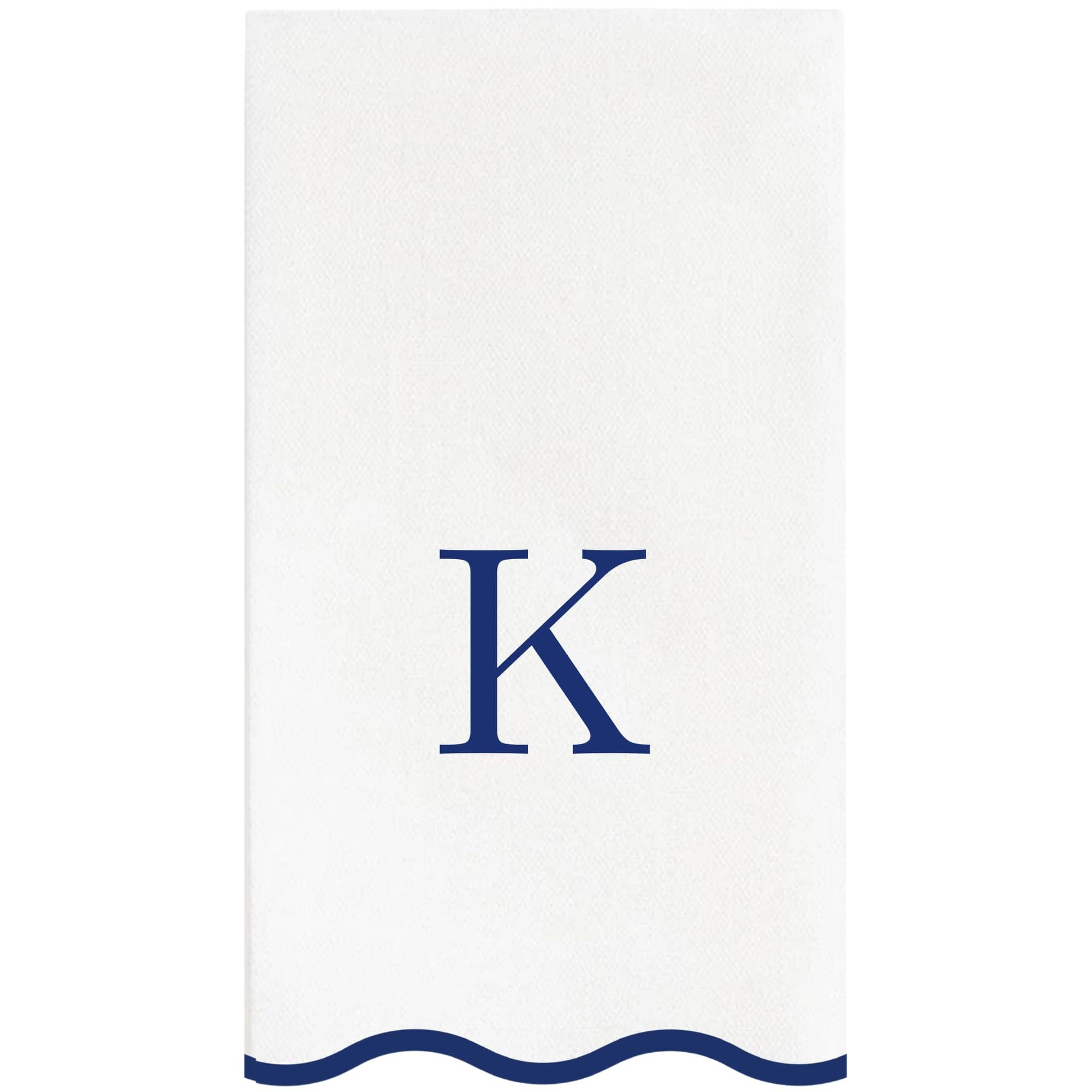 Stxy's Disposable Guest Towels, 40 Monogram Lettered Hand Towels - Navy Blue Letter, Monogrammed Scalloped Paper Dinner Napkins, for Bathroom and Powder Room (K)