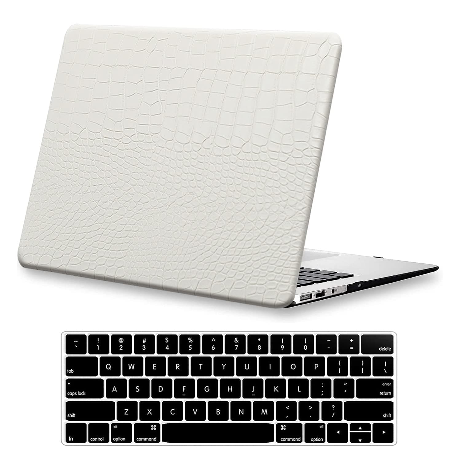 Crocodile MacBook Pro 13 inch Case 2020-2016 Release M1 A2338 A2289 A2251 A2159 A1989 A1706 A1708, PU Leather Protective Hard Shell Case & Keyboard Cover for Mac Pro 13 with Touch Bar, Elegant White