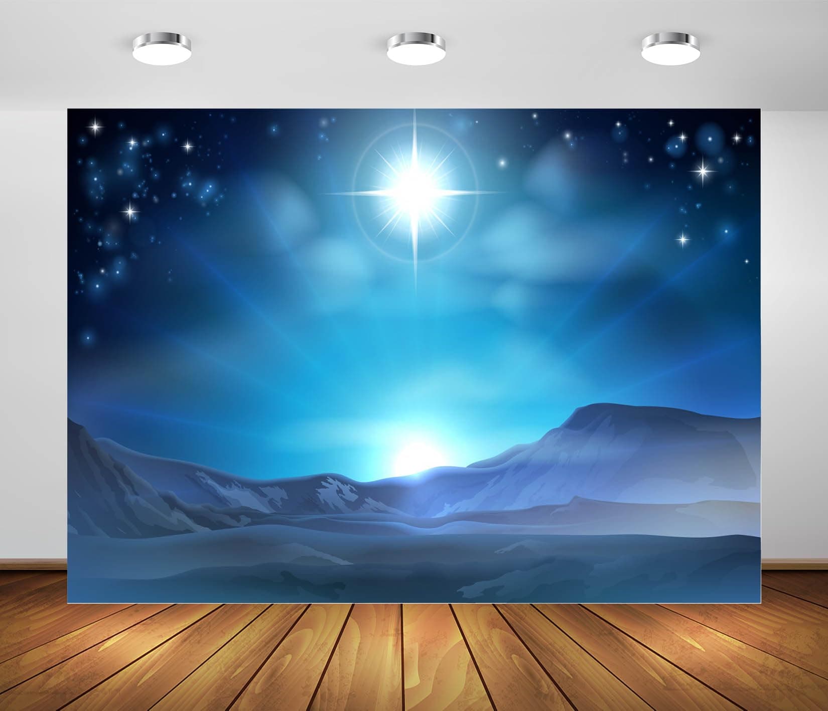 BELECO 9x6ft Fabric Nativity Scene Backdrop Christmas Star Night Star of Bethlehem Over Desert Birth of Jesus Background Christmas Nativity Decorations Religious Belief Bible Story Photo Studio Props