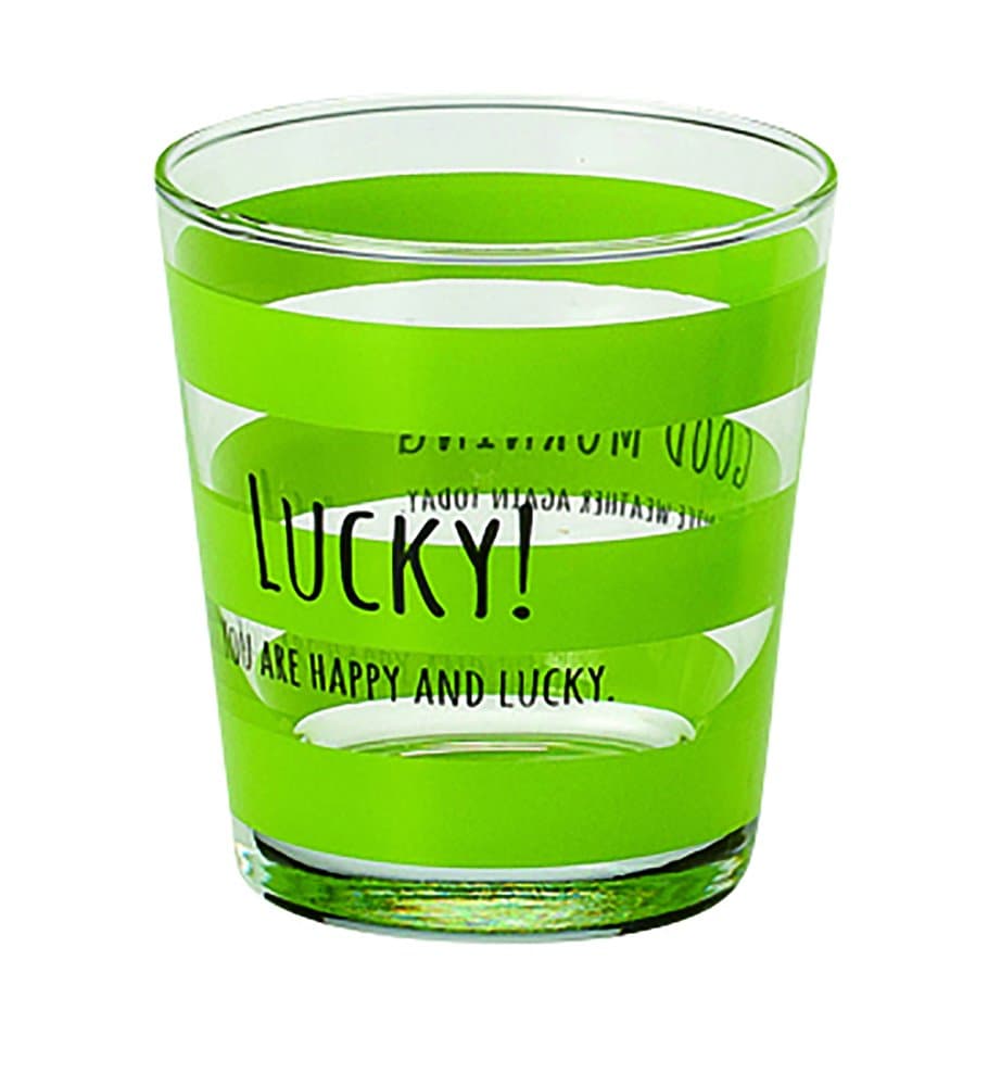 Glass Cup Tumbler Smile Border LUCKY Green K11025