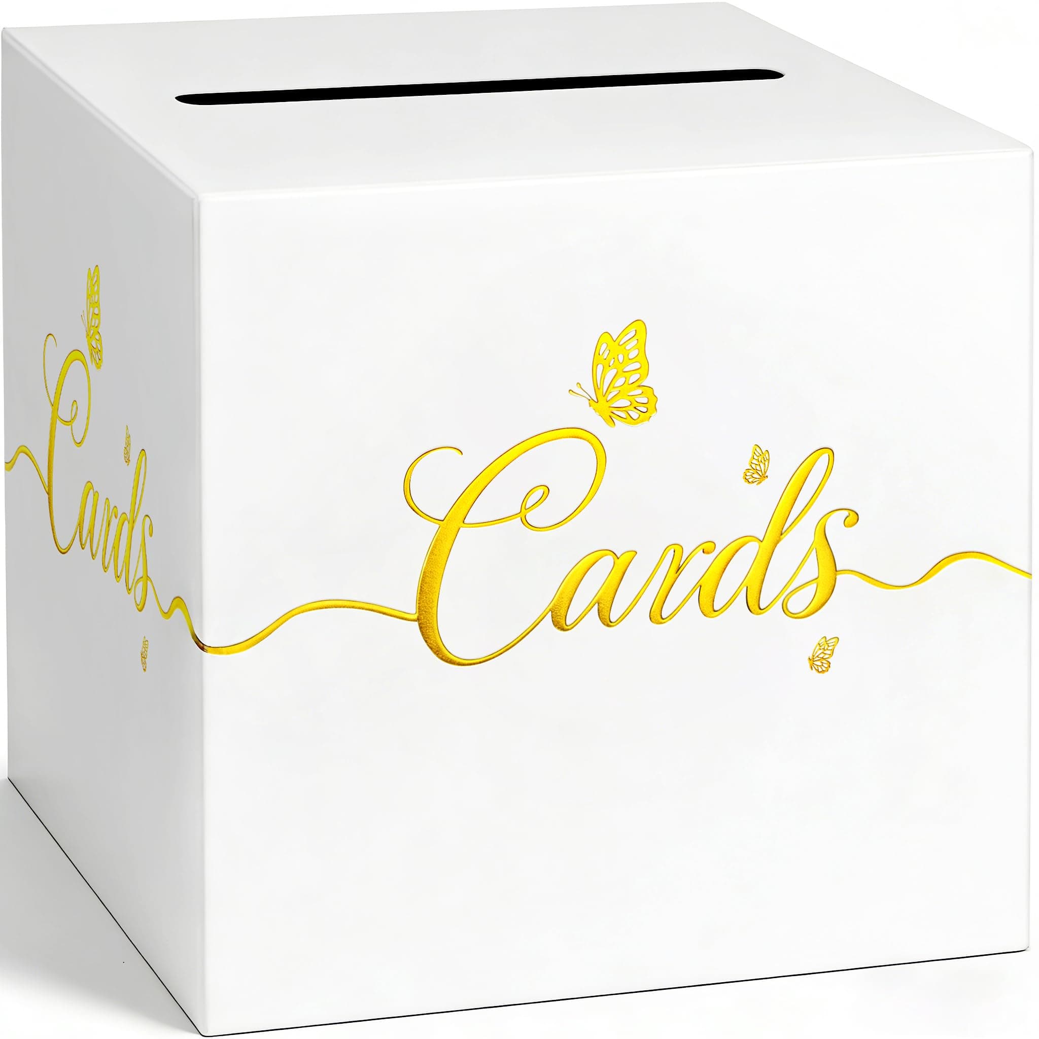 Large Wedding Card Box for Graduation Baby Shower Birthday Wedding Reception Retirements Party Decoration White Gift Cardboard Box for Diaper Raffles Gift Money Collection & Envelope Cards, 9.45 inch