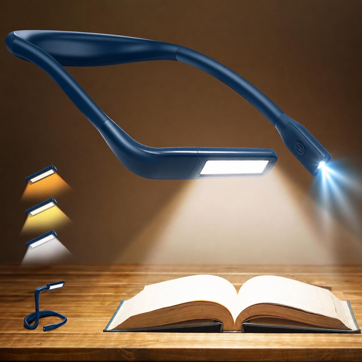 EastPin Neck Reading Light, 3 Color Stepless Dimming Book Light, Dual Lamps