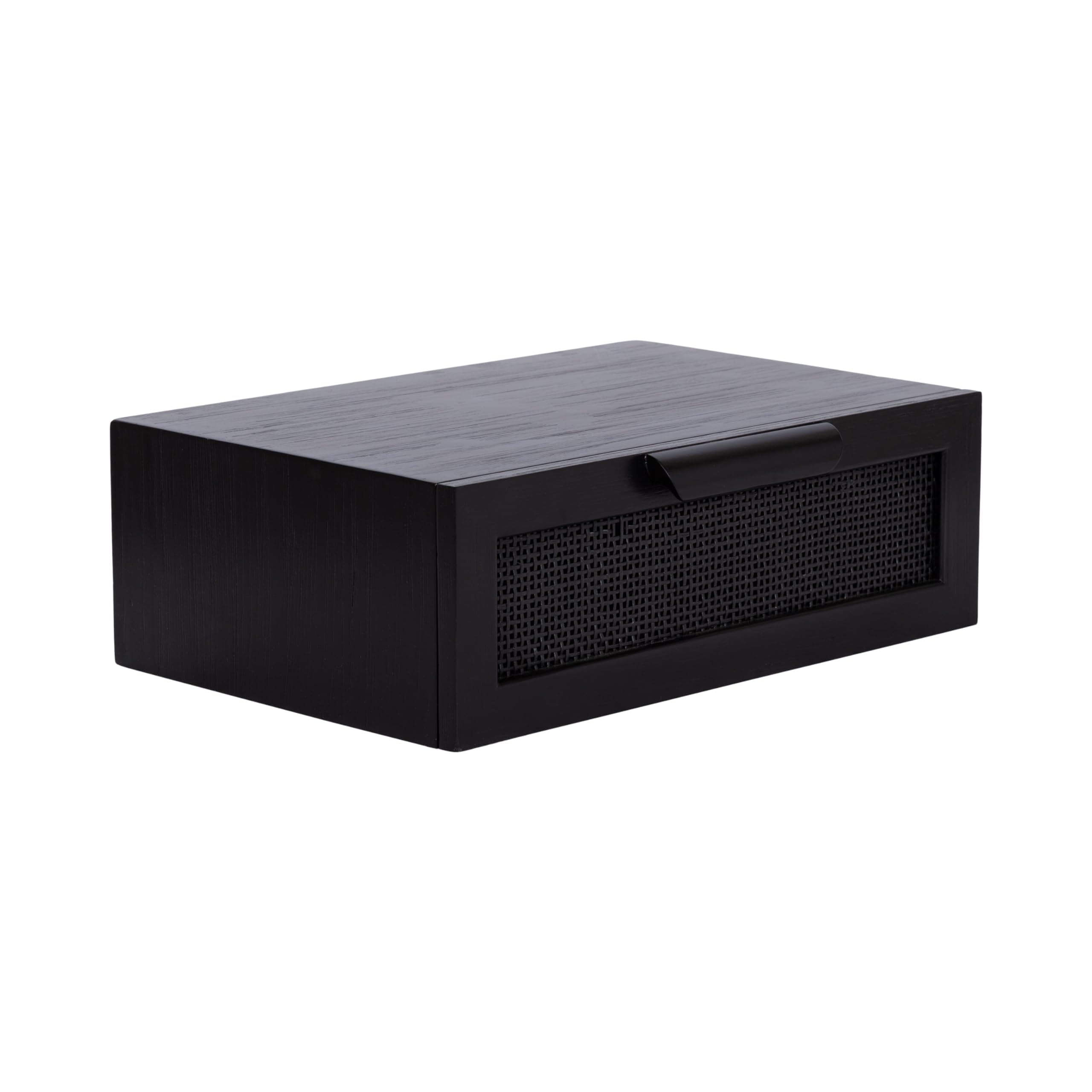 Kate and Laurel Ori Modern Cane Rattan Floating Side Table with Pull-Out Storage Drawer, 18x13x6, Black