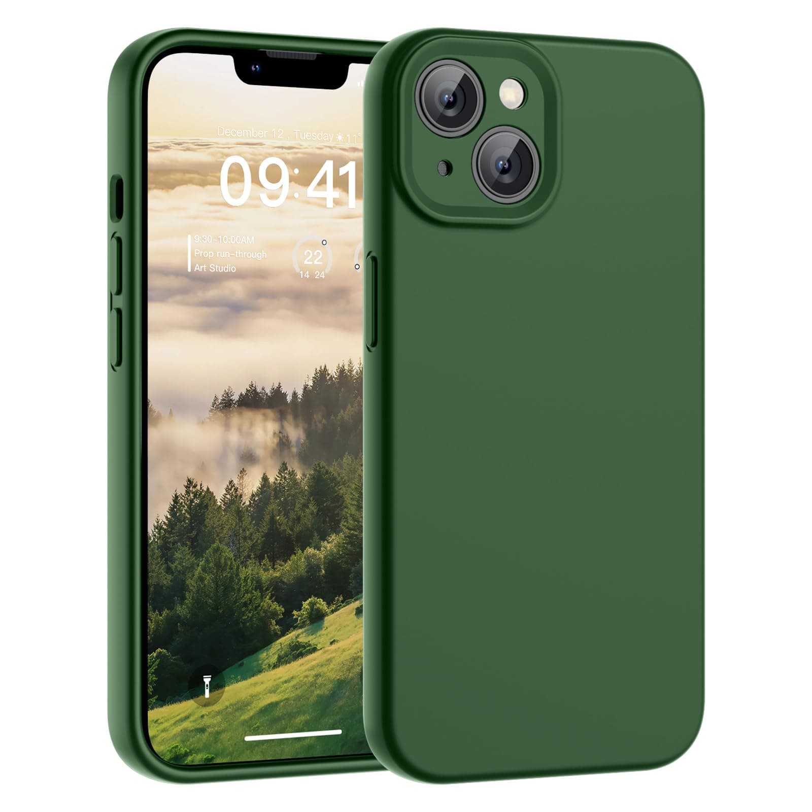 SUPFINE Designed for iPhone 14 Case,Premium Liquid Silicone with [Soft Anti-Scratch Microfiber Lining][Upgraded Camera Protection] Slim Shockproof Protective Phone Case for Men Women Girls,Glass Green