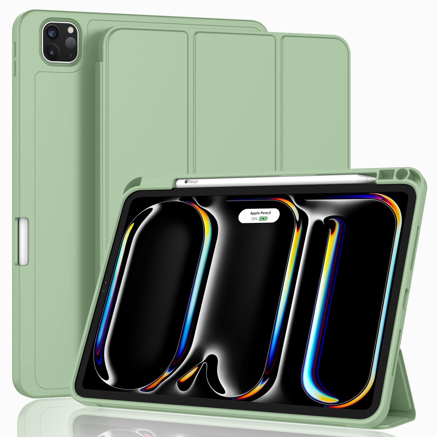 ZryXal 2024 iPad Pro 11 Inch Case M4 (5th Generation) with Pencil Holder, Smart iPad Case [Support Pencil Pro and Pencil (USB-C)], Support Touch ID and Auto Wake/Sleep (New Matcha Green)
