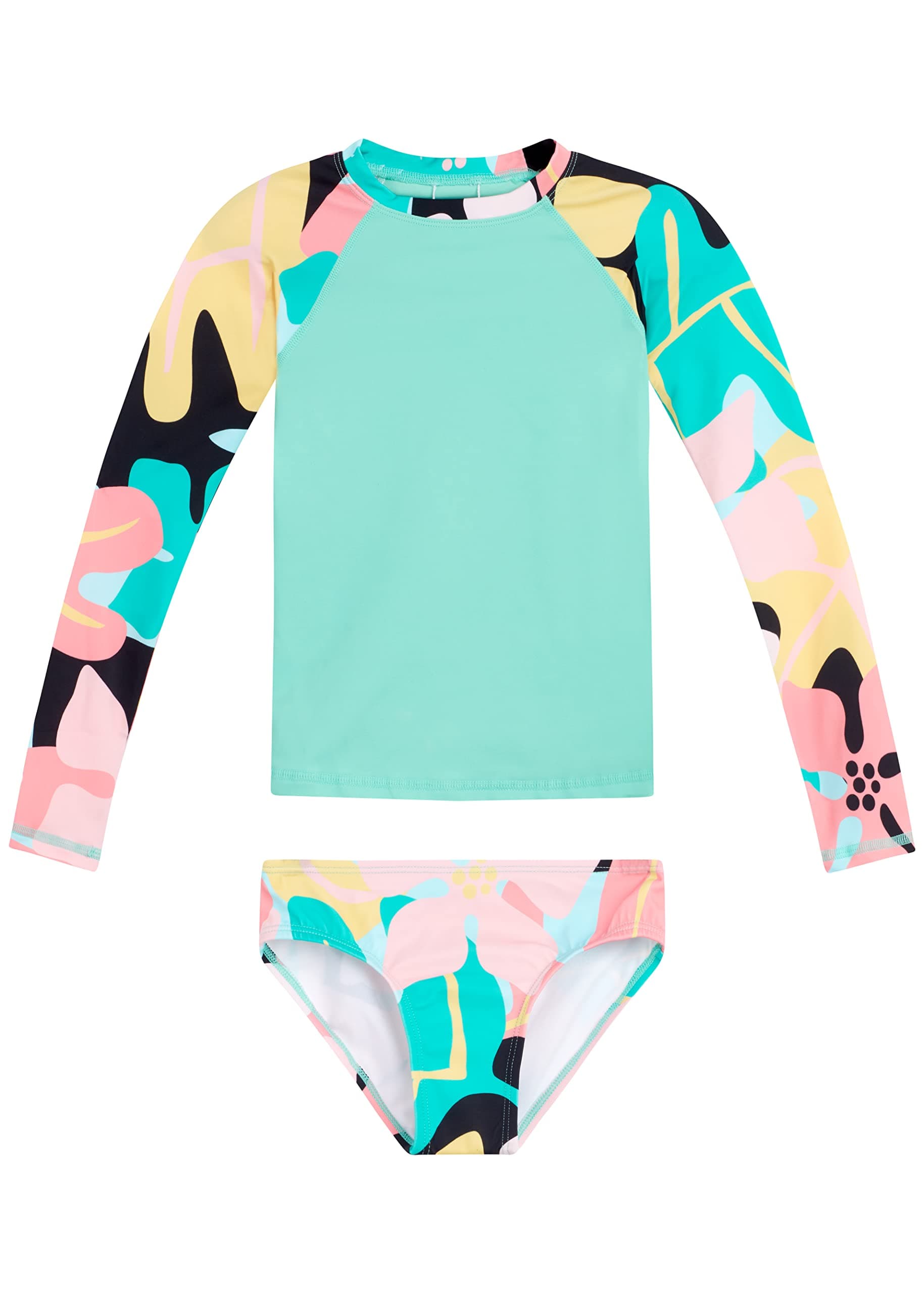 Kanu Surf Girls' Long Sleeve Rashguard UPF 50+ Two Piece Swim Set, Aria Coral, 18-20