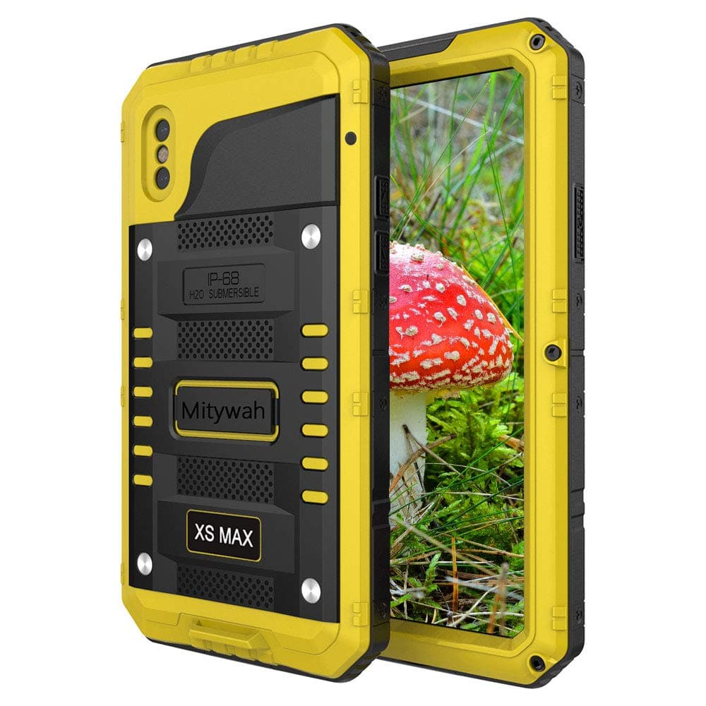 Mitywah Heavy Duty Military Armor Metal Case for iPhone Xs MAX, Waterproof, Shockproof, Dustproof, Rugged, Yellow