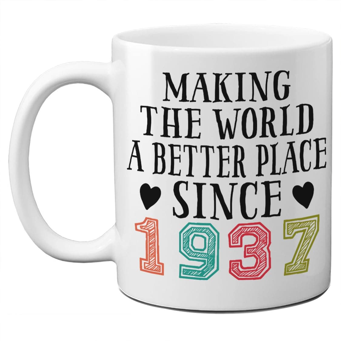 ECODRAN 89th Birthday Gifts for Men, Women, Making The World A Better Place Since 1937 Coffee Mug, Mothers Fathers Day 89 Years Old Present for Friend - 11oz White Mug