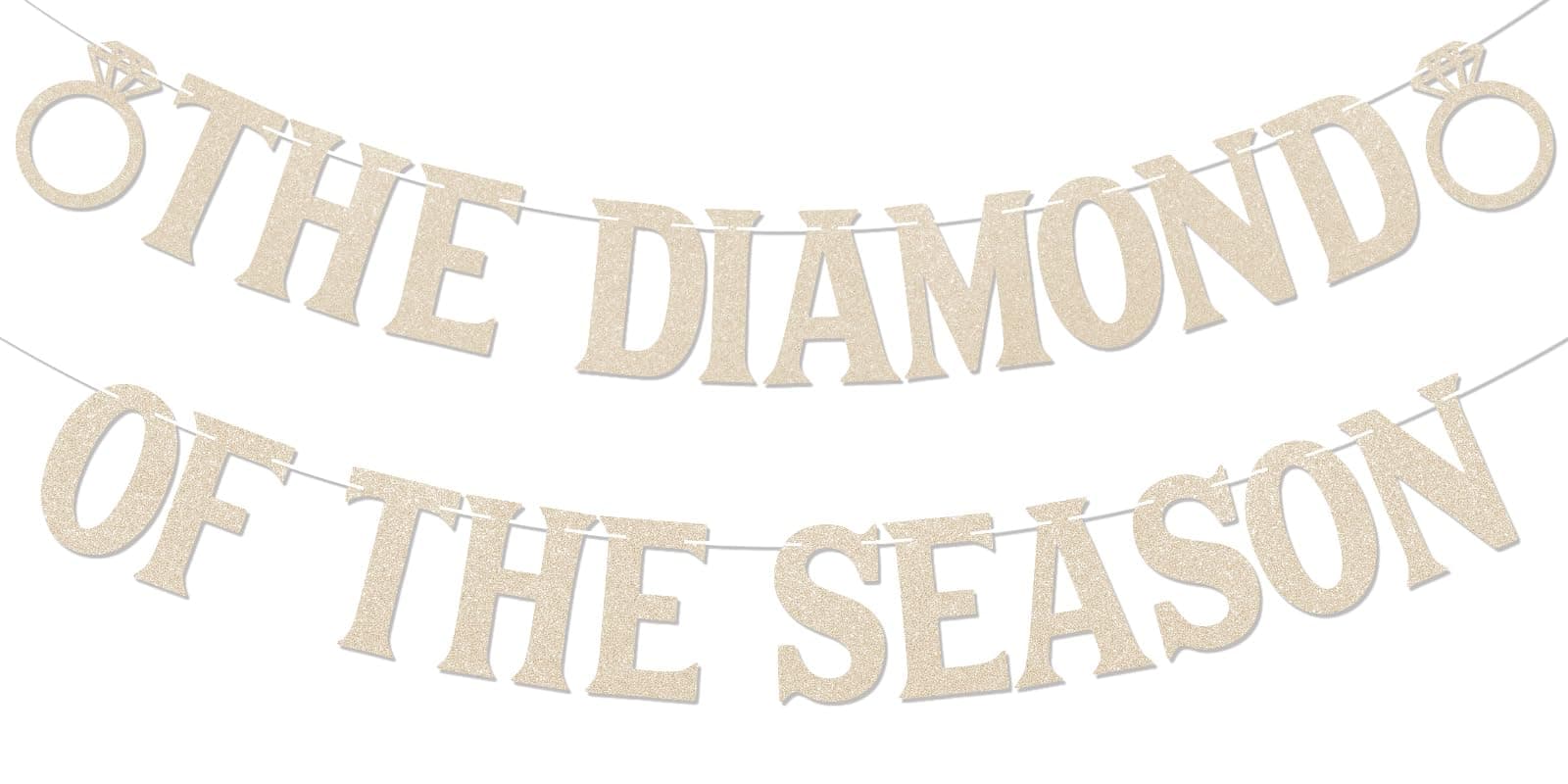 The Diamond of The Season Banner - Ring Theme Bride to Be Sign, Fall Winter Season Tea Party Bridal Shower Wedding Engagement Decorations Champagne Gold