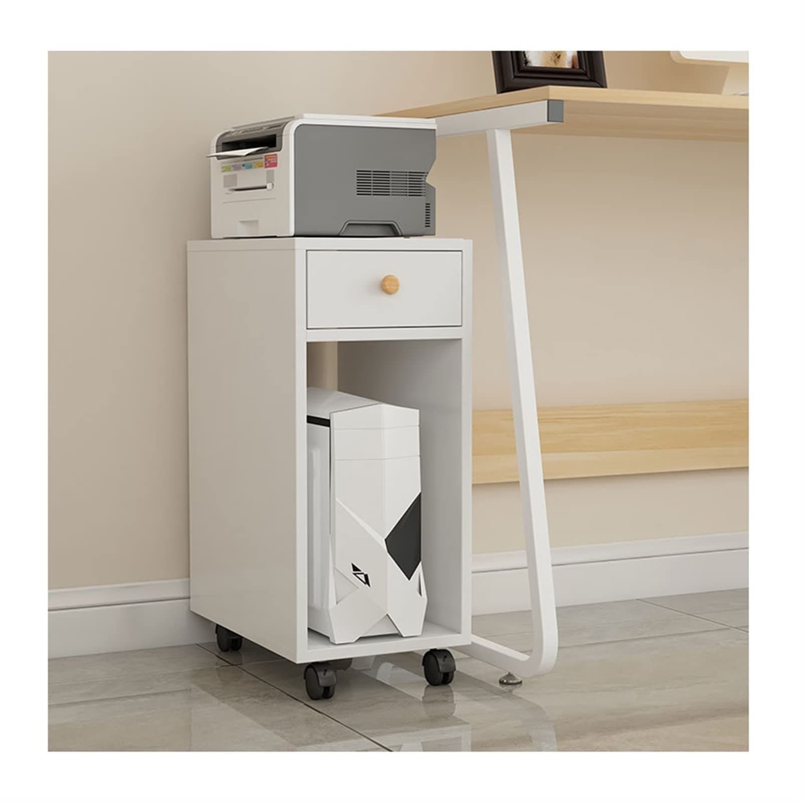 Desktop Pc Tower Mobileable CPU Main Cabinet Wooden Office Rack Desktop Case Placement Storage Rack Printer Shelf PC Stand Base(B)
