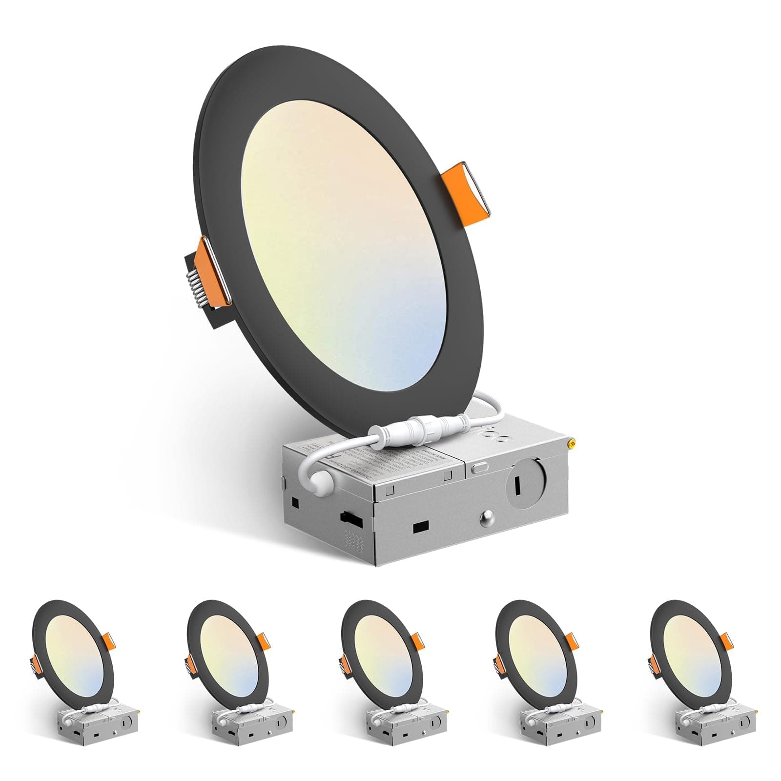 Amico 6 Pack 6 Inch LED Recessed Light with Junction Box, 5CCT, 1050LM, 12W