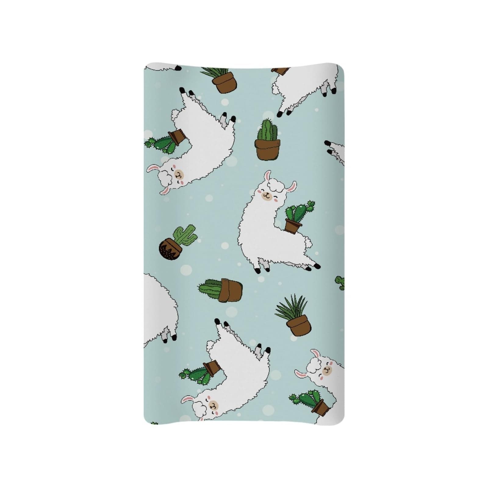 TOADDMOS Baby Changing Pad Cover - Alpaca with Cactus Light Blue Diaper Changing Table Pad Cover - Changing Pad Sheets for Girls Boys