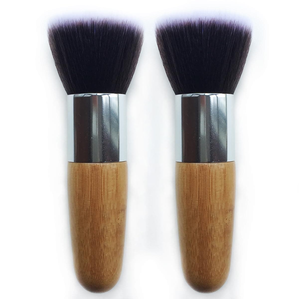 Reazana Makeup Brushes 2pcs Powder Foundation Brushes Face Blender Brush for Liquid Cream Mineral Buffing Blending Contour Blush Bronzer Kabuki Brushes Soft Synthetic Fibers Bamboo Handle (Flat Top)