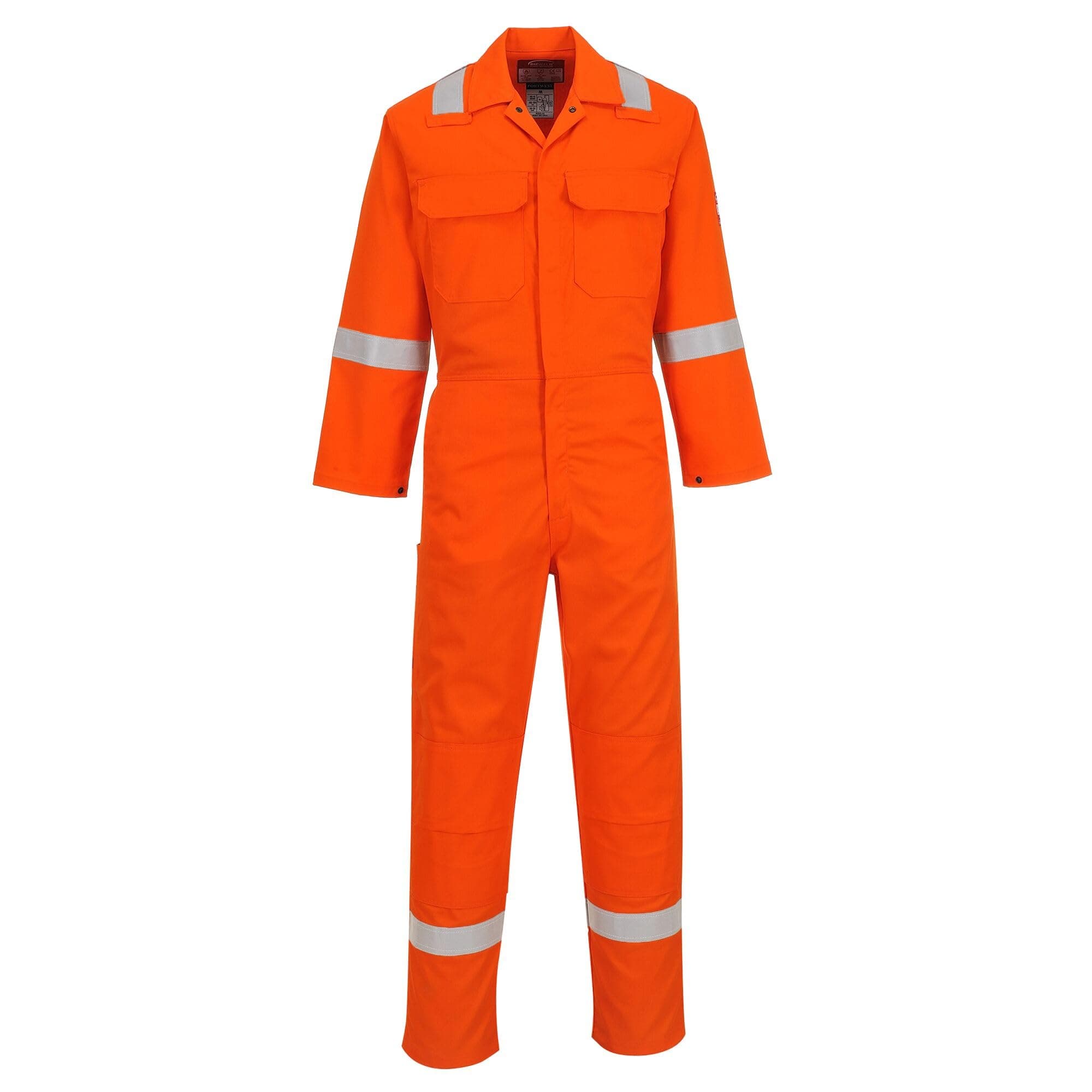 Portwest BIZ5 Bizweld FR Men's Coverall Flame Resistant Welding Overall Safety Gear 100% Cotton Reflective Tape Knee Pad Pockets Molten Metal Splash Protection, Orange, L