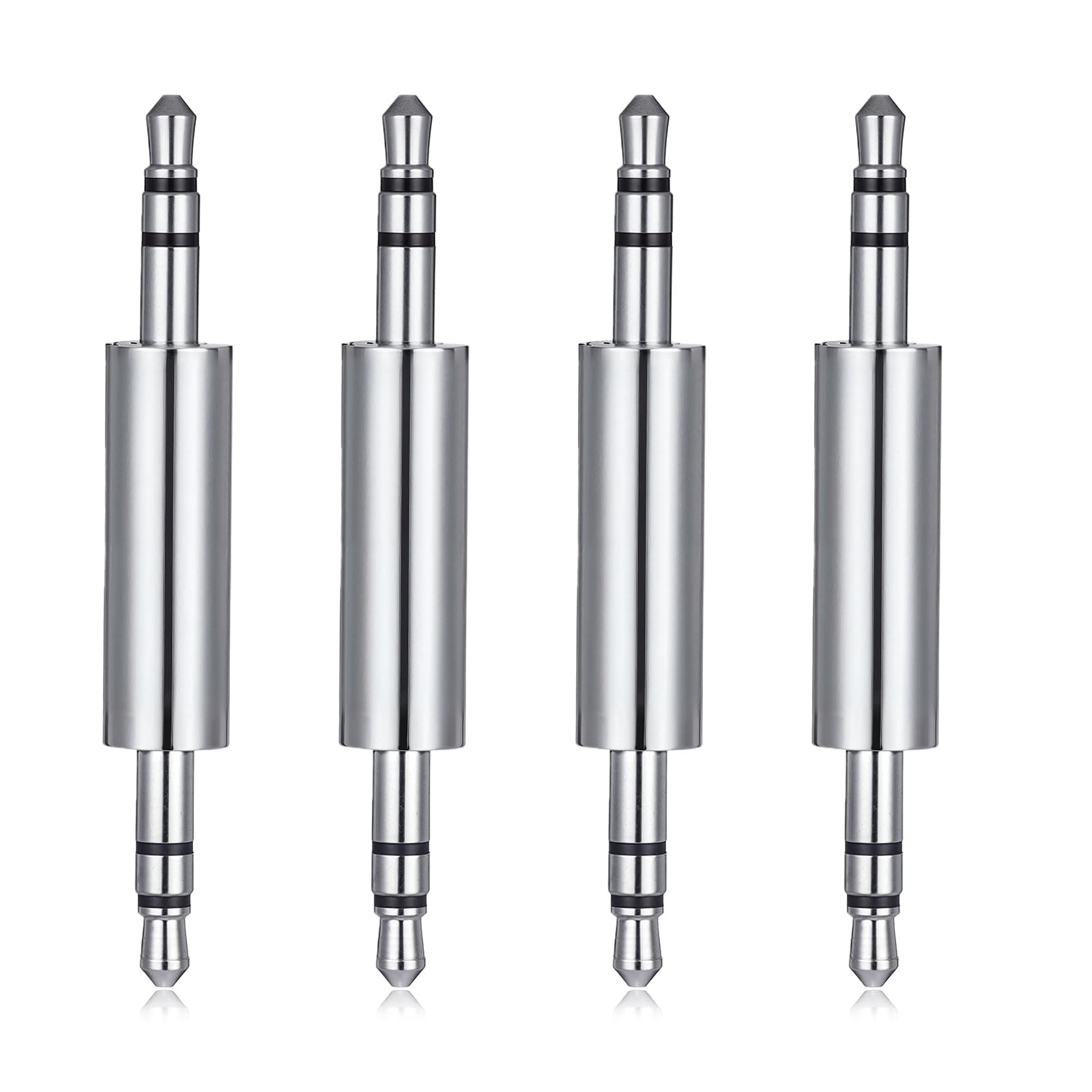 FdcLixuvol 3.5 mm Male to Male Audio Adapter, 4 Pack 1/8" Audio Jack Stereo Jack Adapter Connector Metal Silver Headphone Jacks Coupler Connector for Smartphones, Mic